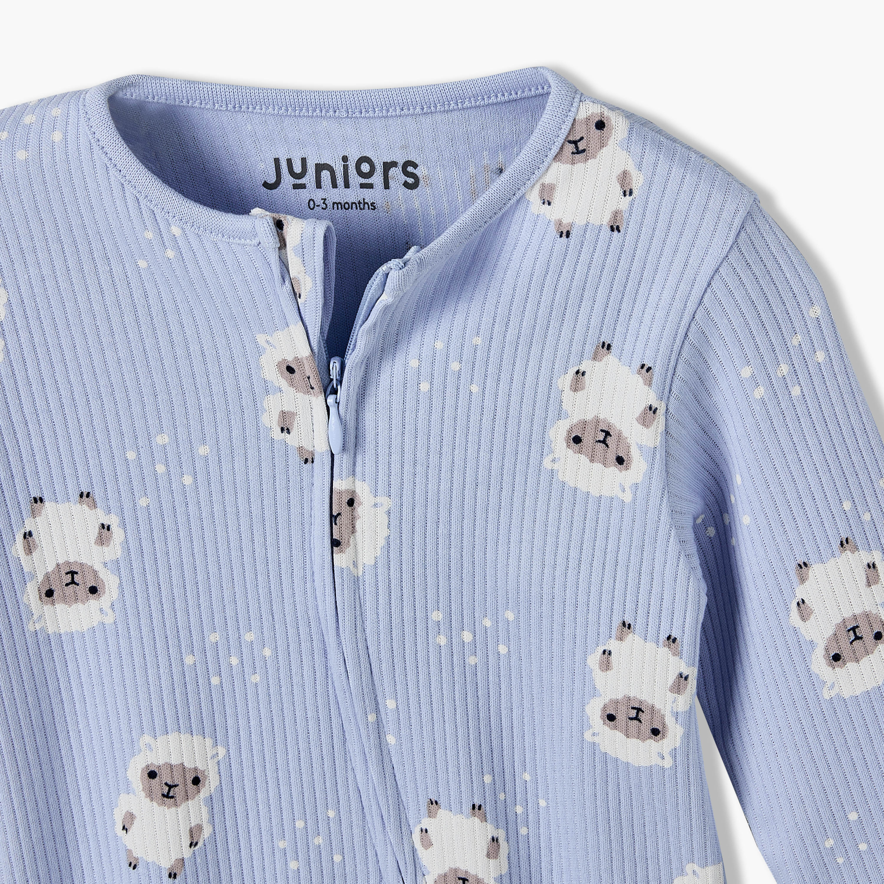 Juniors Cotton Crew Neck Long Sleeves Sleepsuit with Zip Closure-baby-boys-clothing-nightwear-sleepsuits-image-4
