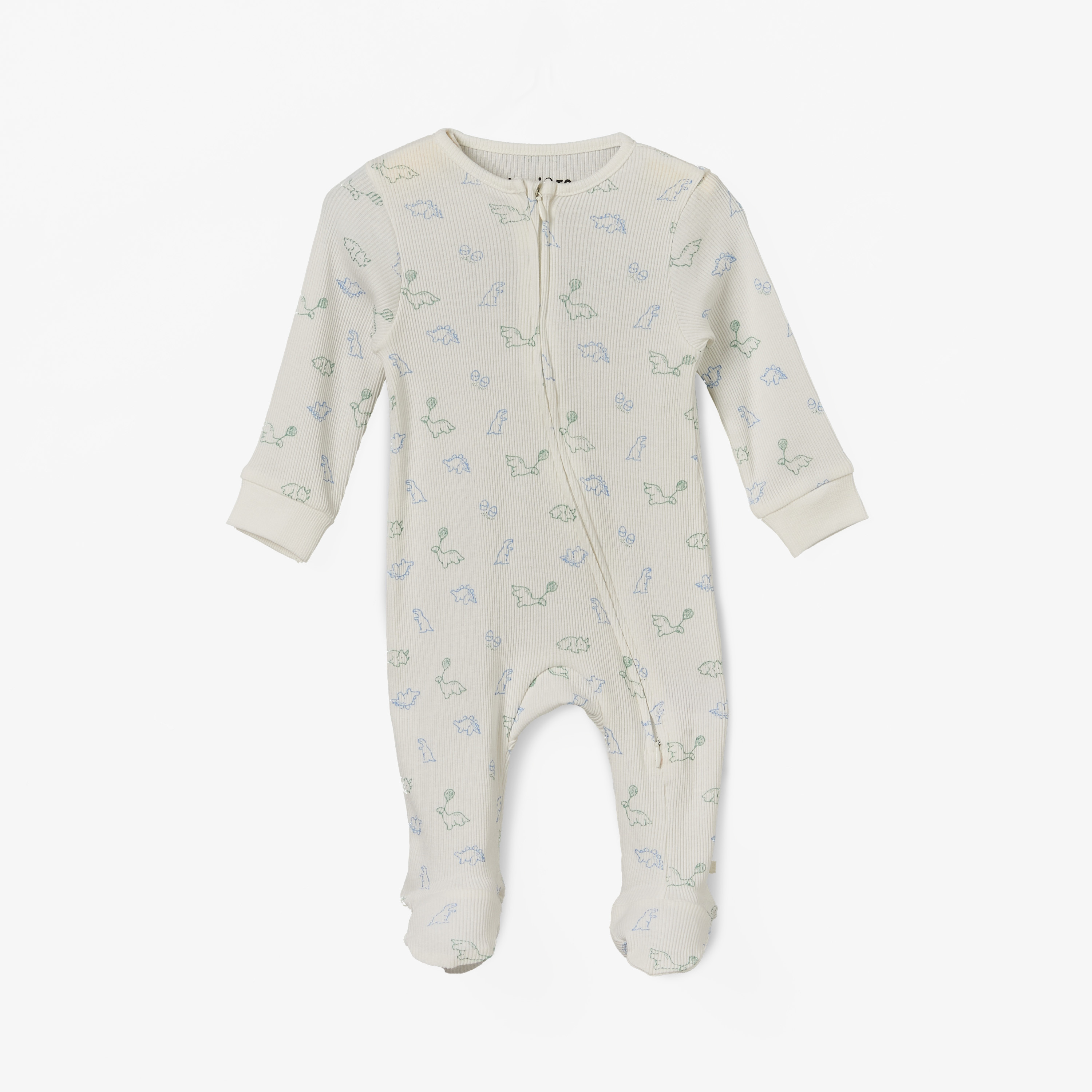 بدلة نوم قطن قطن بياقة مستديرة وأكمام طويلة وطبعات ديناصور من جونيورز-baby-boys-clothing-nightwear-sleepsuits-image-2