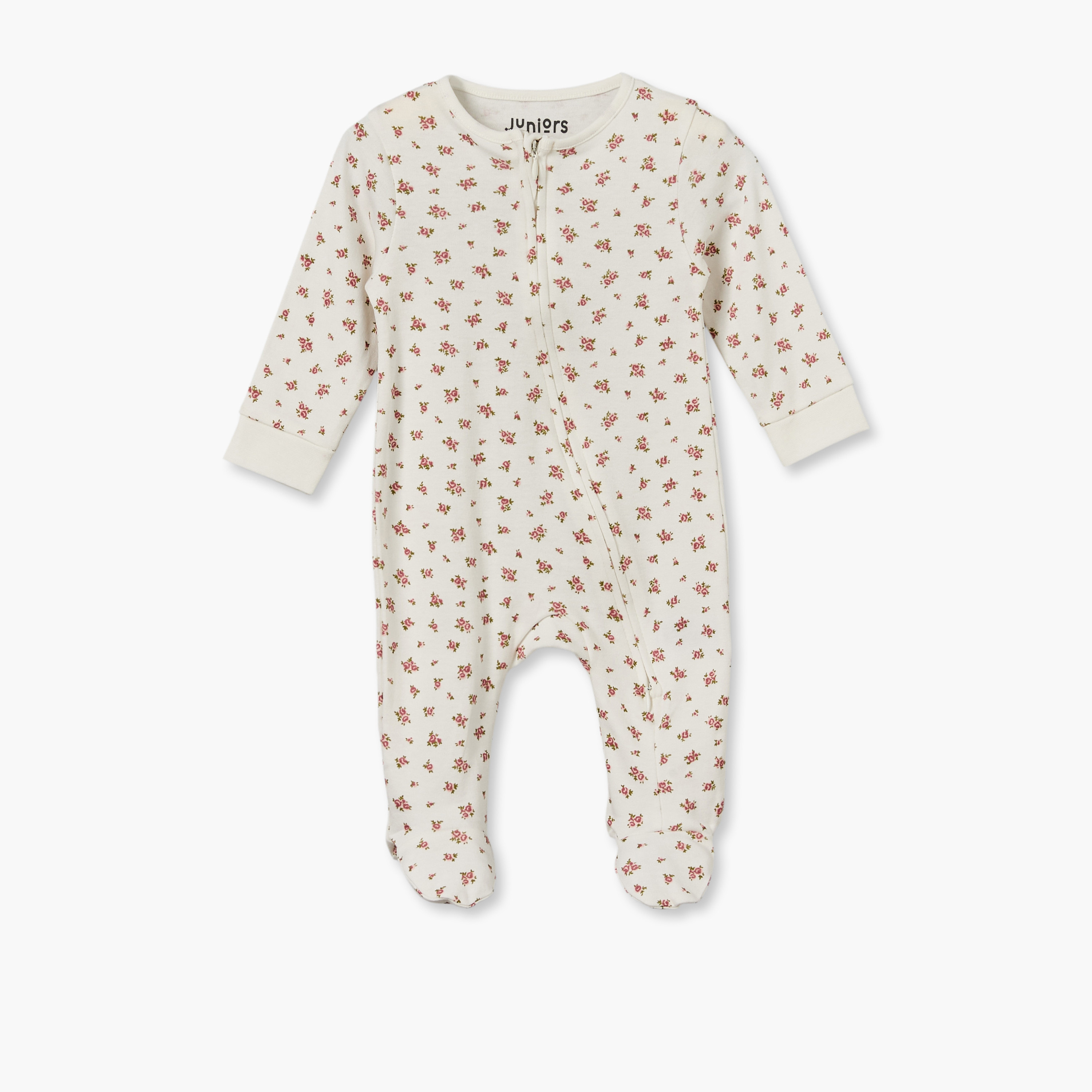 بدلة نوم قطن بياقة مستديرة وأكمام طويلة وطبعات زهرية من جونيورز-baby-girls-clothing-nightwear-sleepsuits-image-2