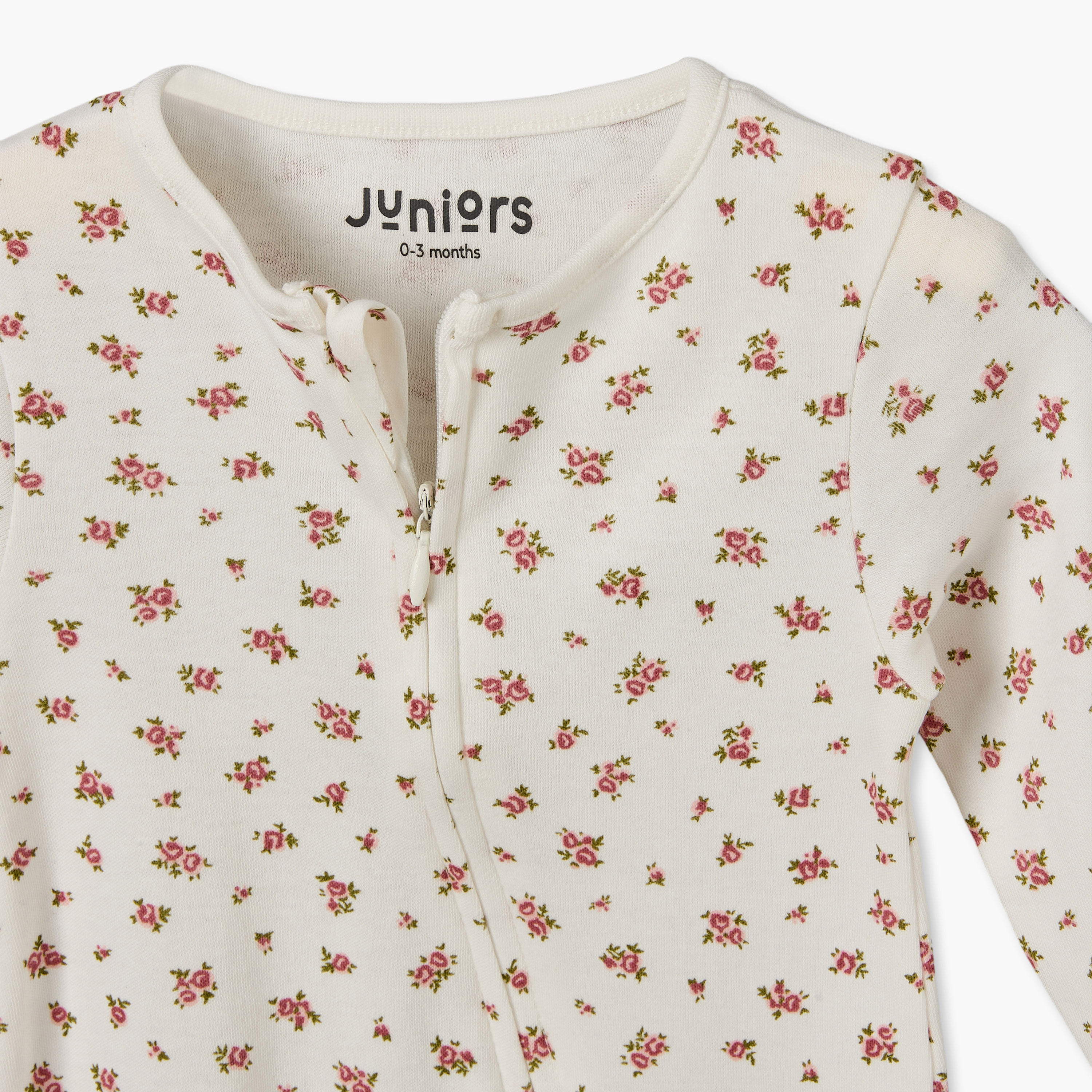 بدلة نوم قطن بياقة مستديرة وأكمام طويلة وطبعات زهرية من جونيورز-baby-girls-clothing-nightwear-sleepsuits-image-4