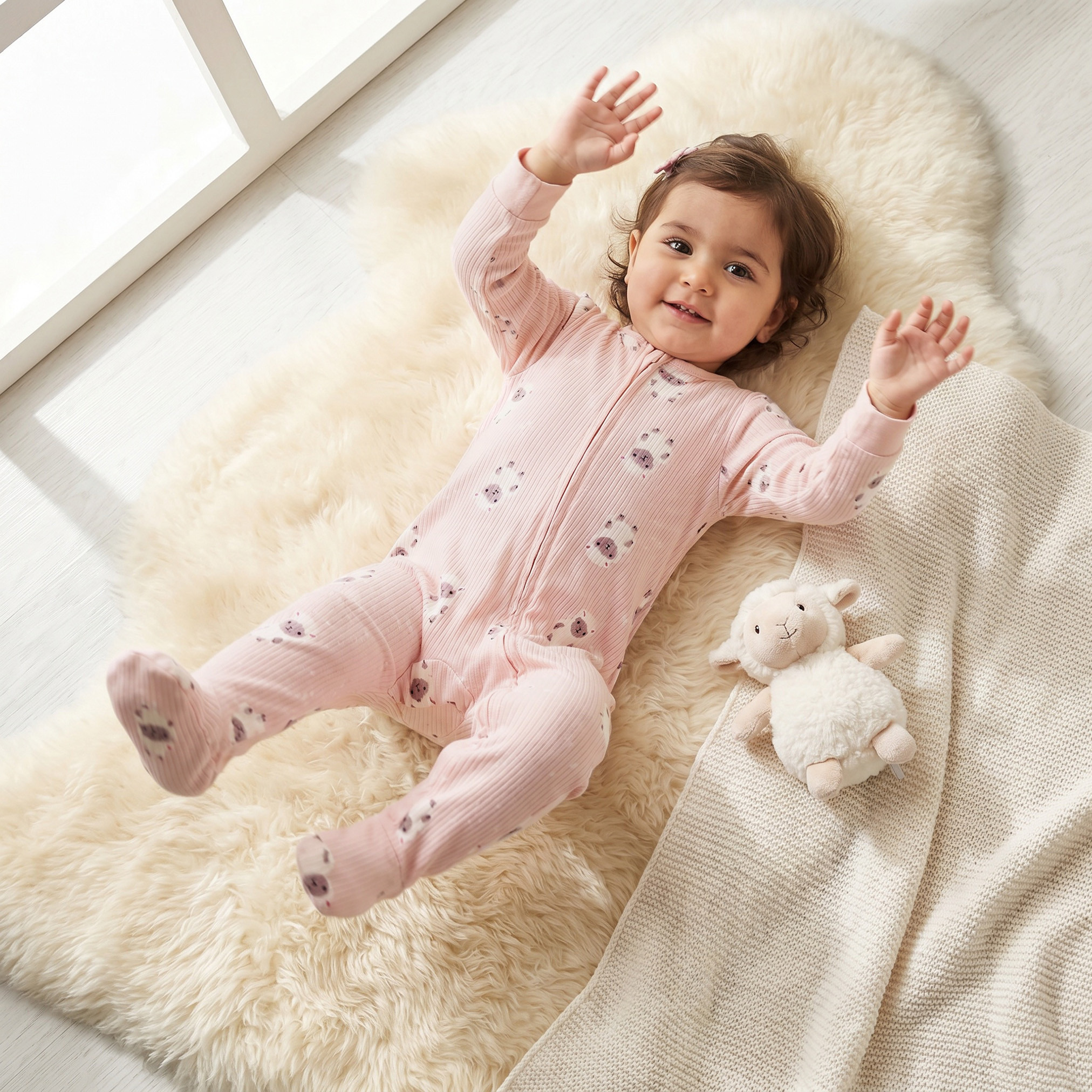 Juniors Cotton Crew Neck Long Sleeves Sleepsuit with Sheep Print-baby-girls-clothing-nightwear-sleepsuits-image-1