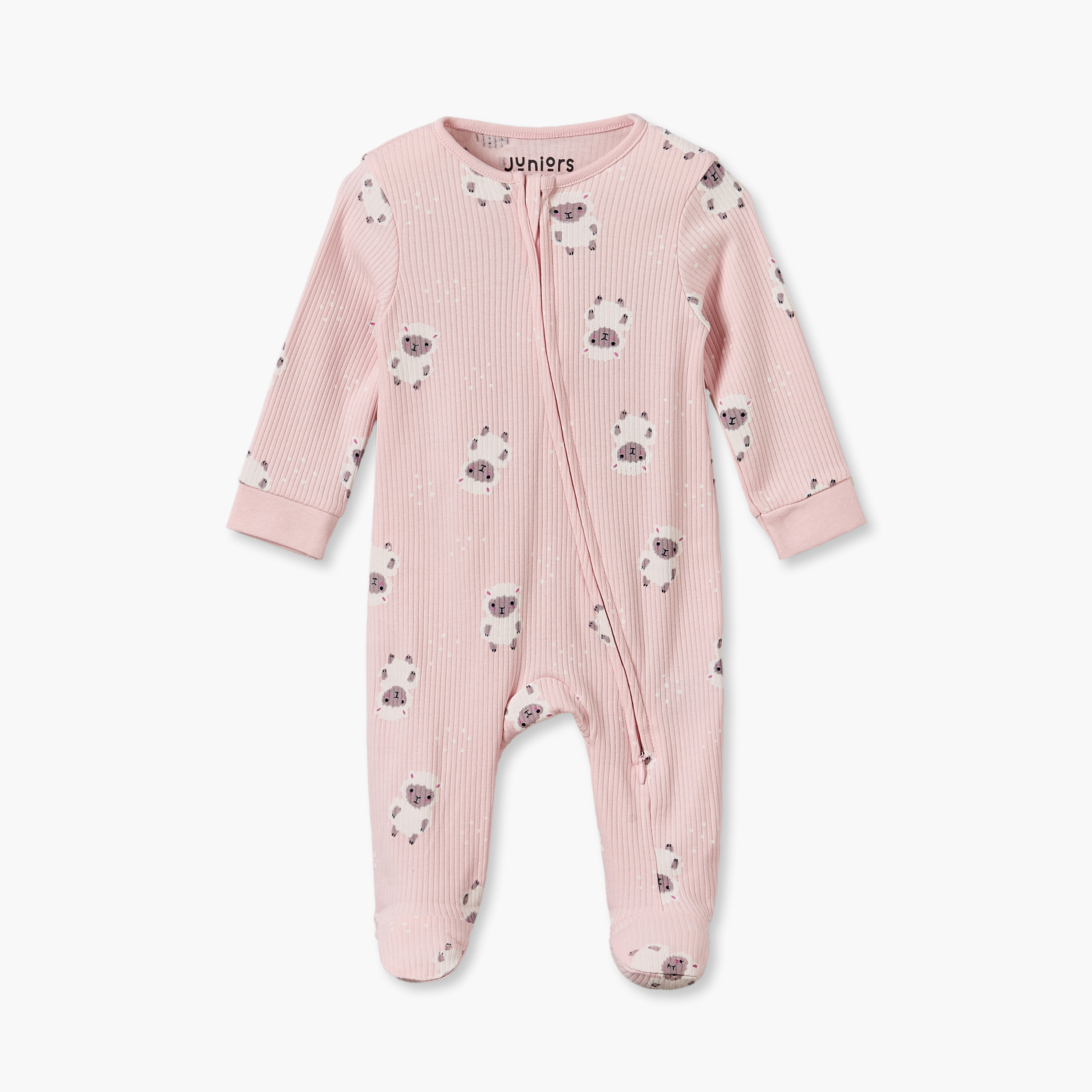 Juniors Cotton Crew Neck Long Sleeves Sleepsuit with Sheep Print-baby-girls-clothing-nightwear-sleepsuits-image-2