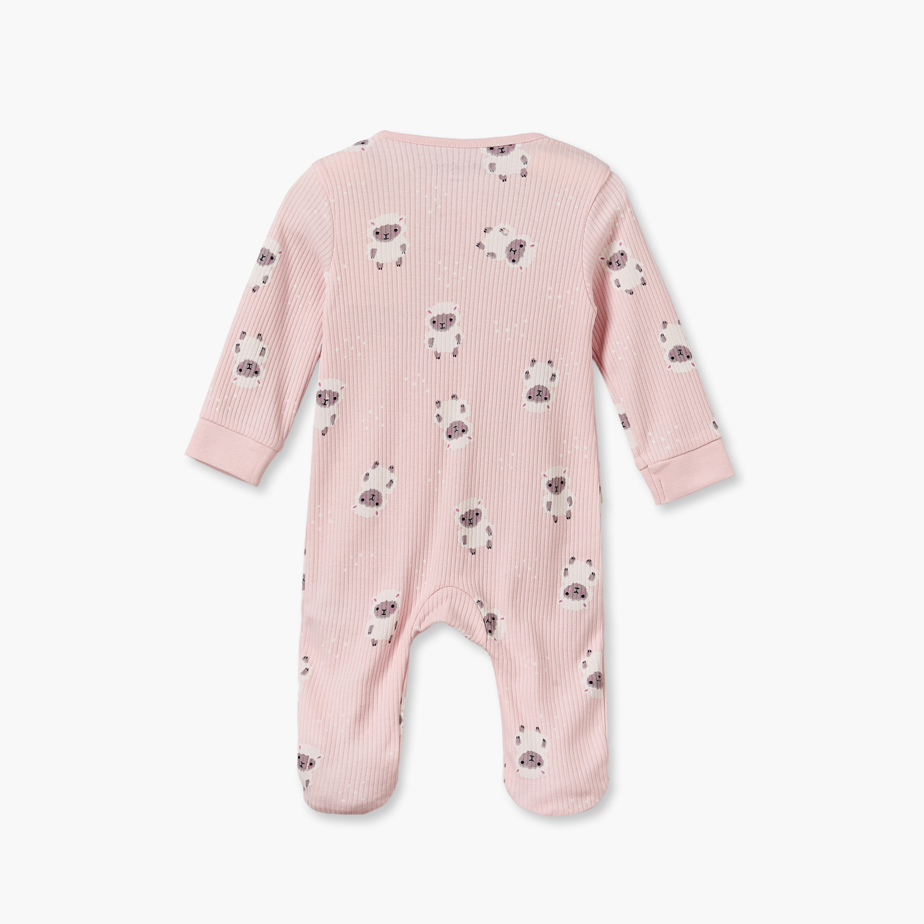 Juniors Cotton Crew Neck Long Sleeves Sleepsuit with Sheep Print-baby-girls-clothing-nightwear-sleepsuits-image-3