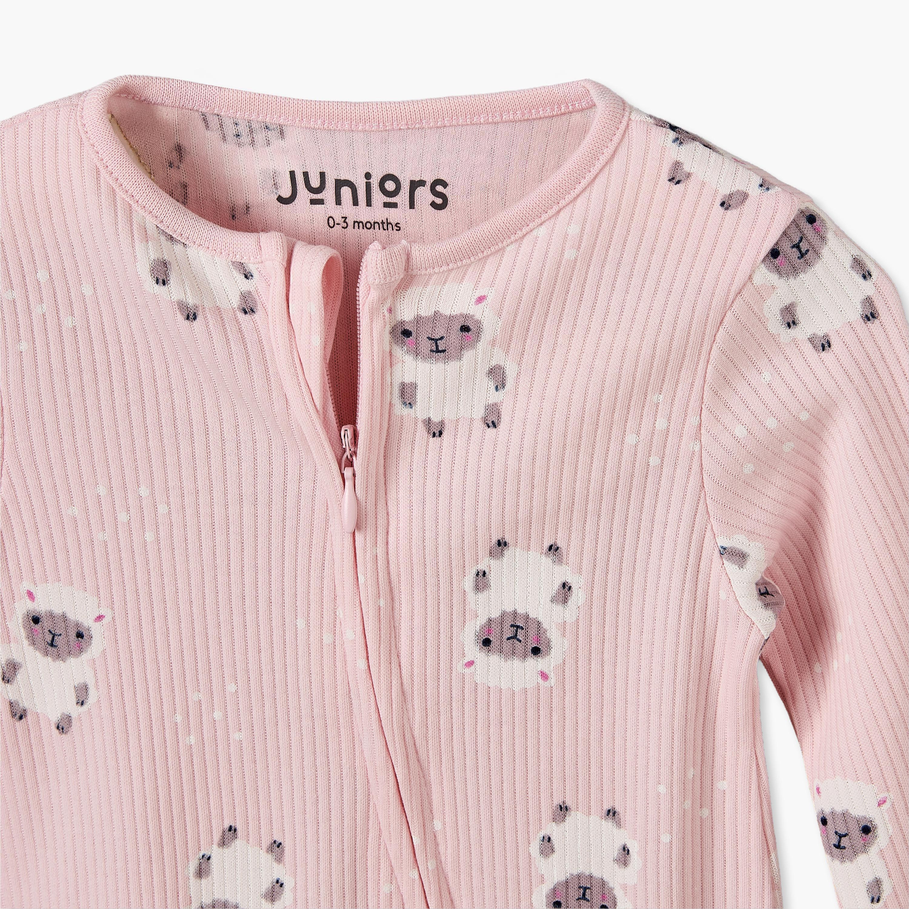 Juniors Cotton Crew Neck Long Sleeves Sleepsuit with Sheep Print-baby-girls-clothing-nightwear-sleepsuits-image-4