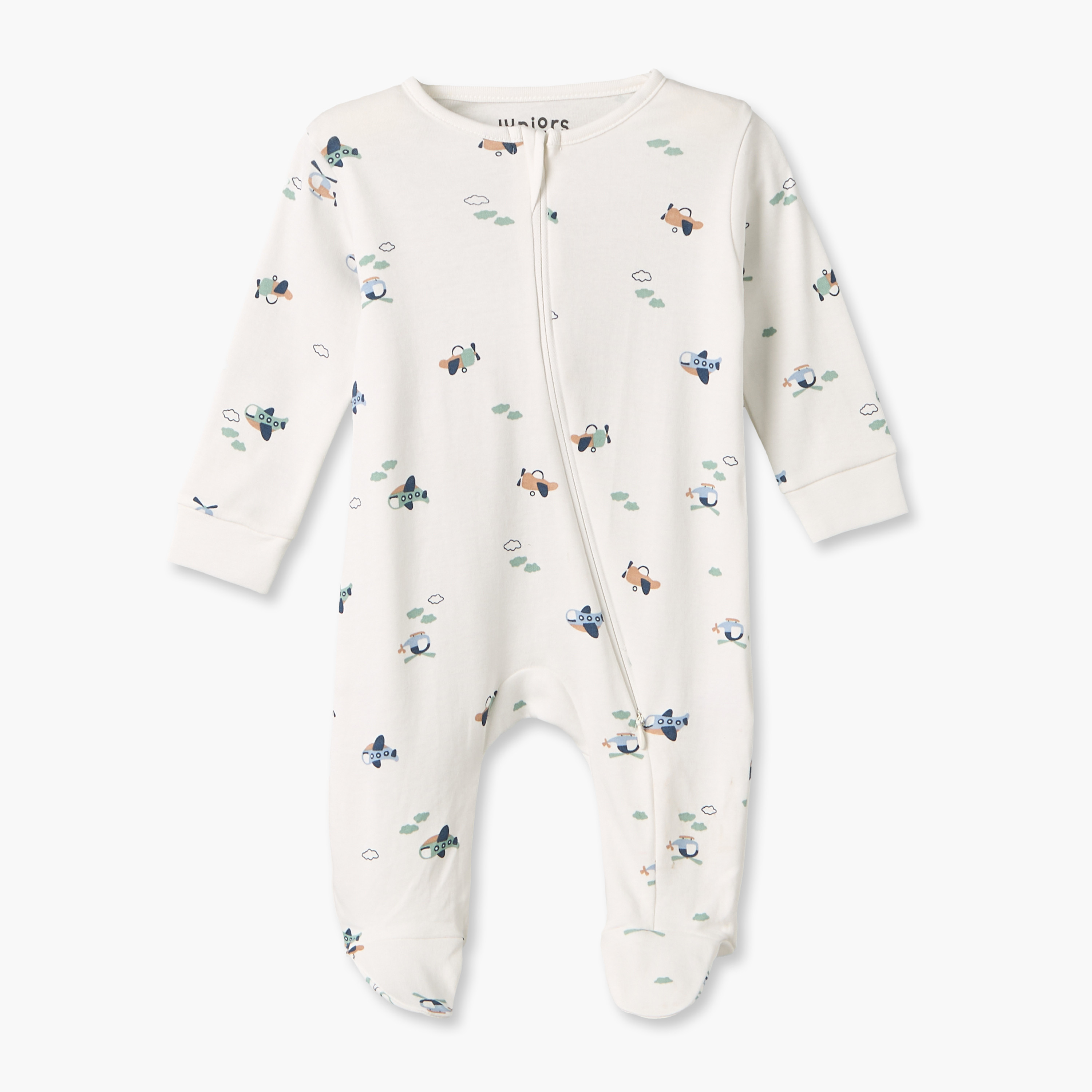 Juniors Cotton Crew Neck Long Sleeves Sleepsuit with Zip Closure-baby-boys-clothing-nightwear-sleepsuits-image-1