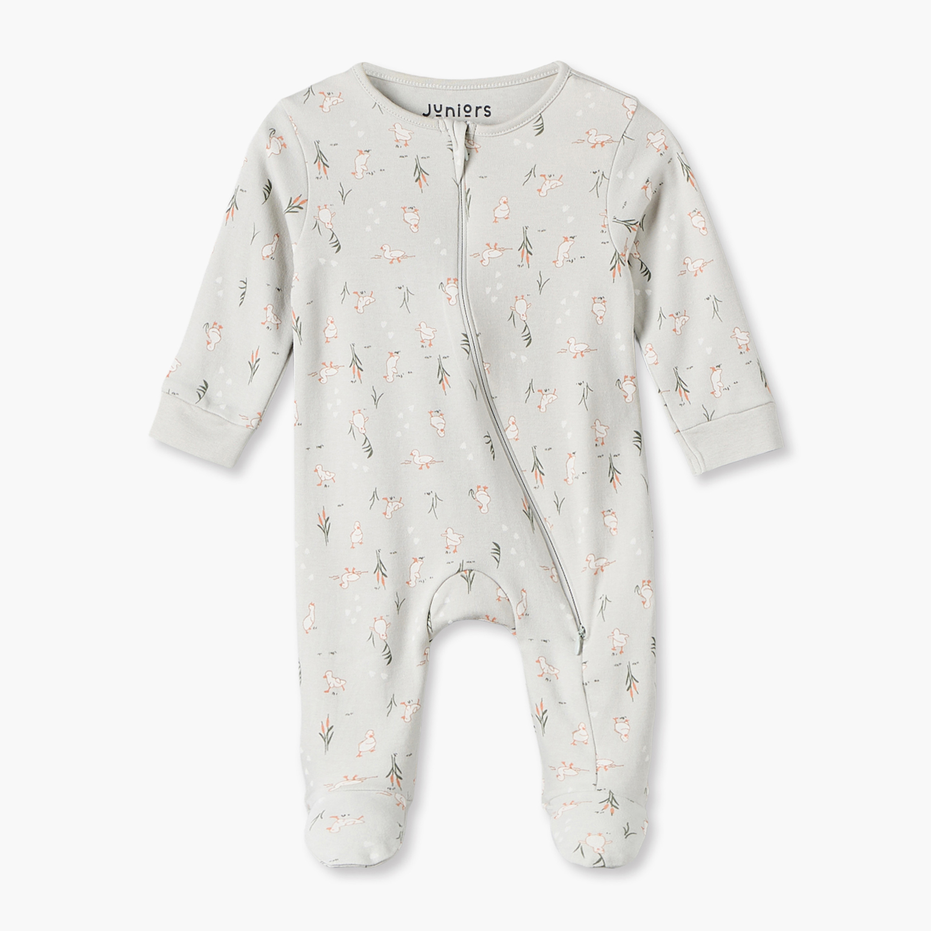 Juniors Cotton Crew Neck Long Sleeves Sleepsuit with Zip Closure-baby-girls-clothing-nightwear-sleepsuits-image-1