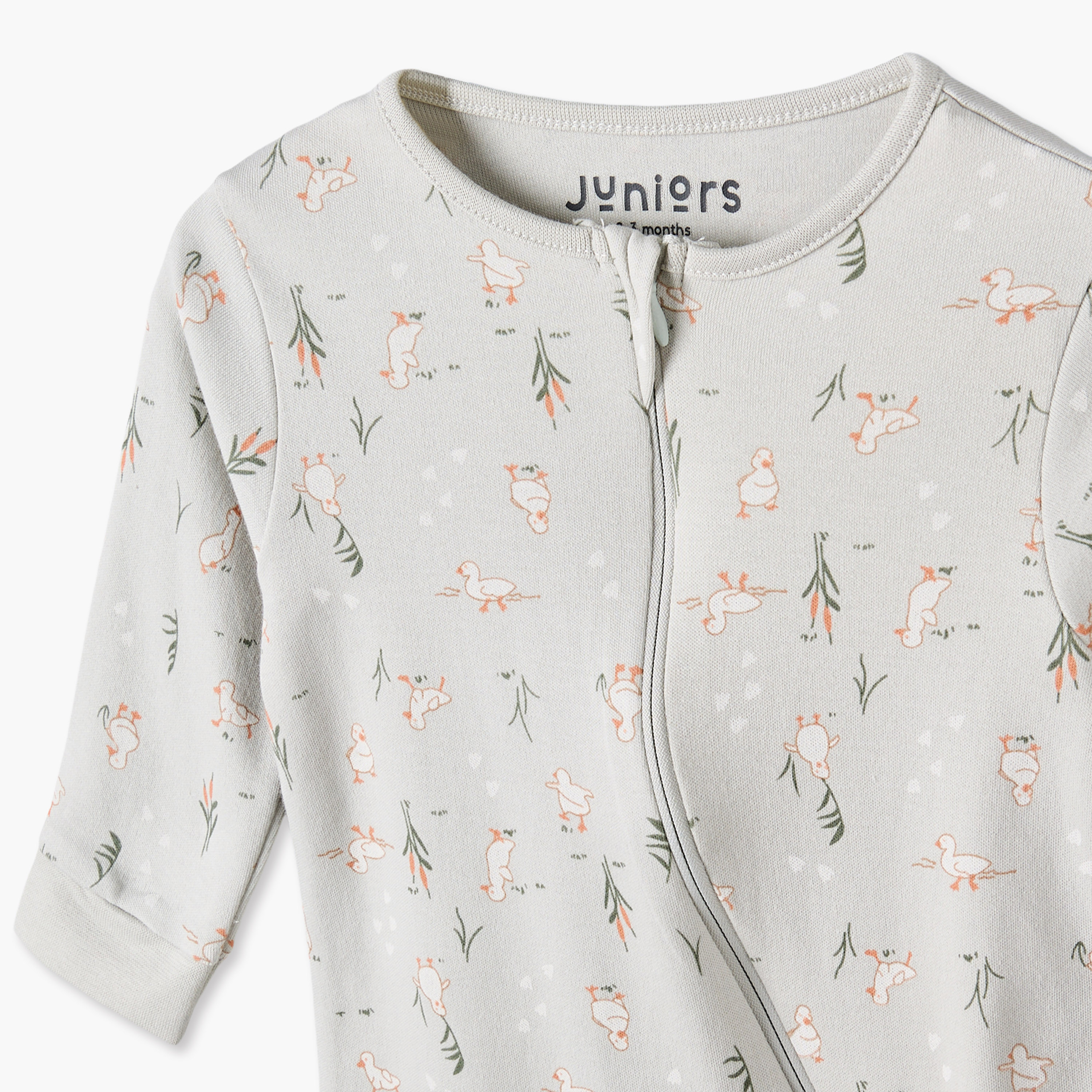 Juniors Cotton Crew Neck Long Sleeves Sleepsuit with Zip Closure-baby-girls-clothing-nightwear-sleepsuits-image-3