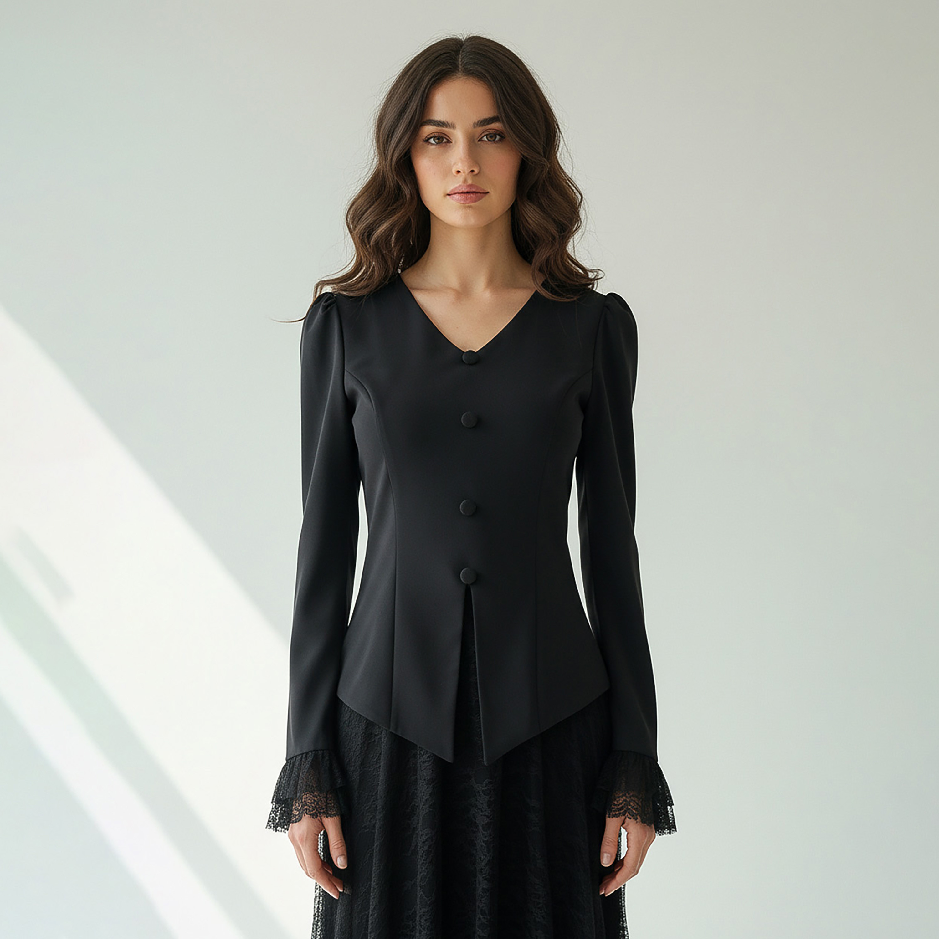 Akadia Lace Dantel Women's Evening Fitted Peplum Top with Flared Skirt-women-clothing-coordsets-image-6