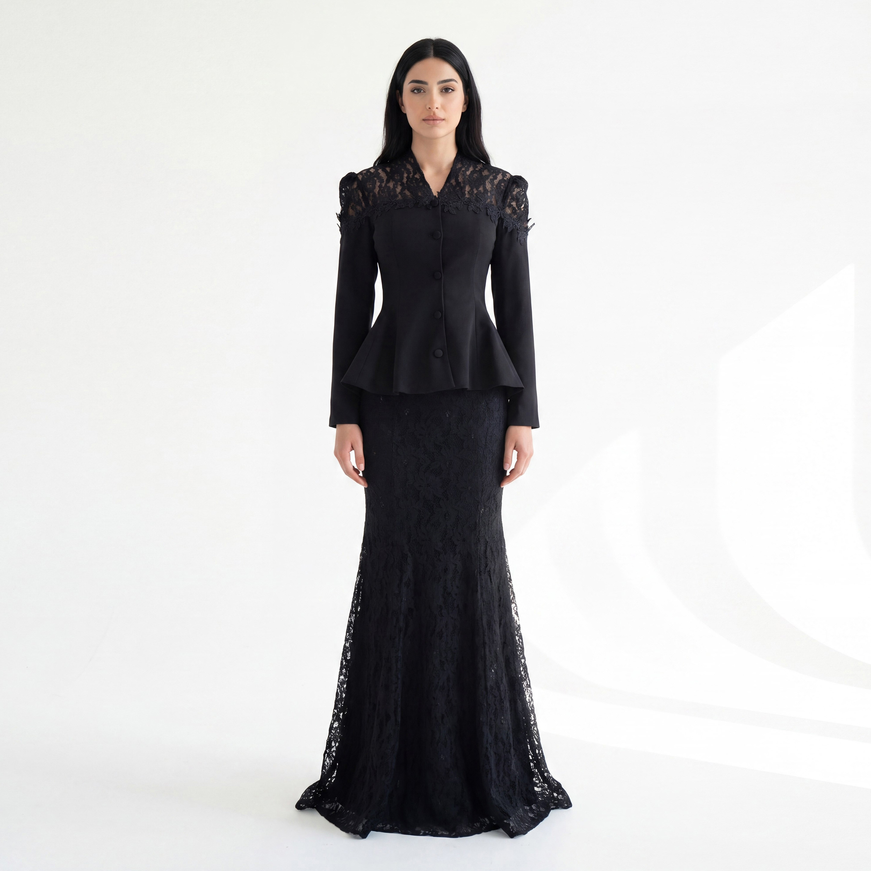 Akadia Lace Dantel Women's Evening Fitted Peplum Top with Flared Skirt-women-clothing-coordsets-image-12