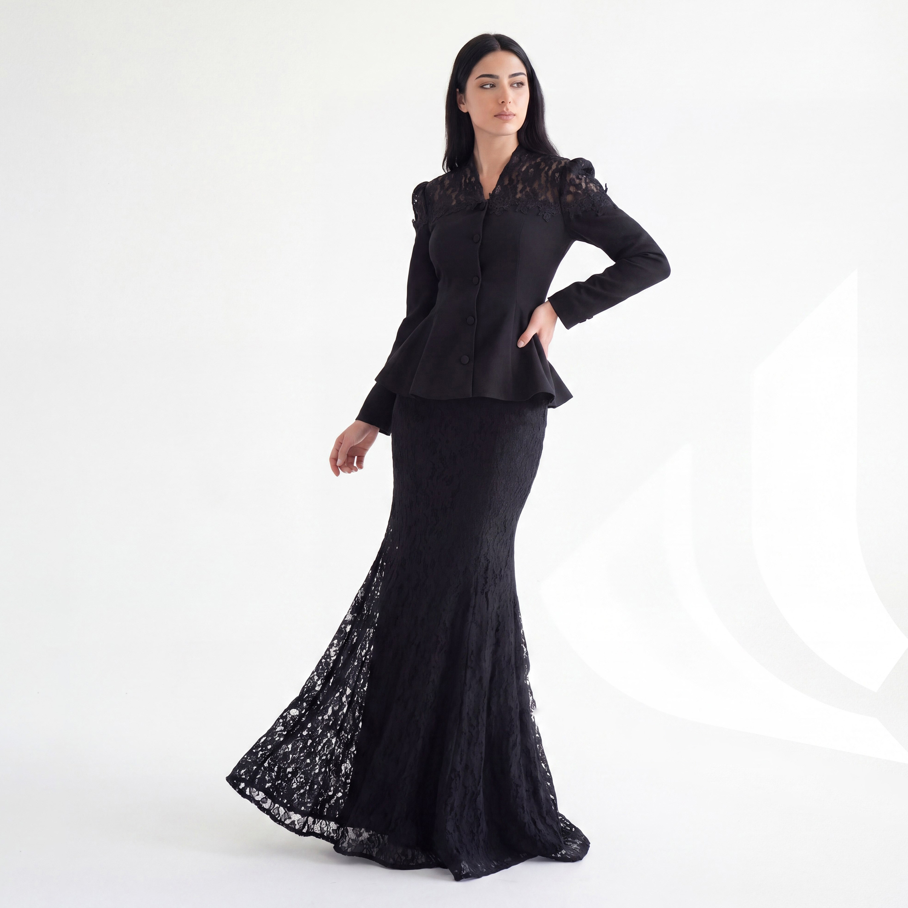 Akadia Lace Dantel Women's Evening Fitted Peplum Top with Flared Skirt-women-clothing-coordsets-image-13