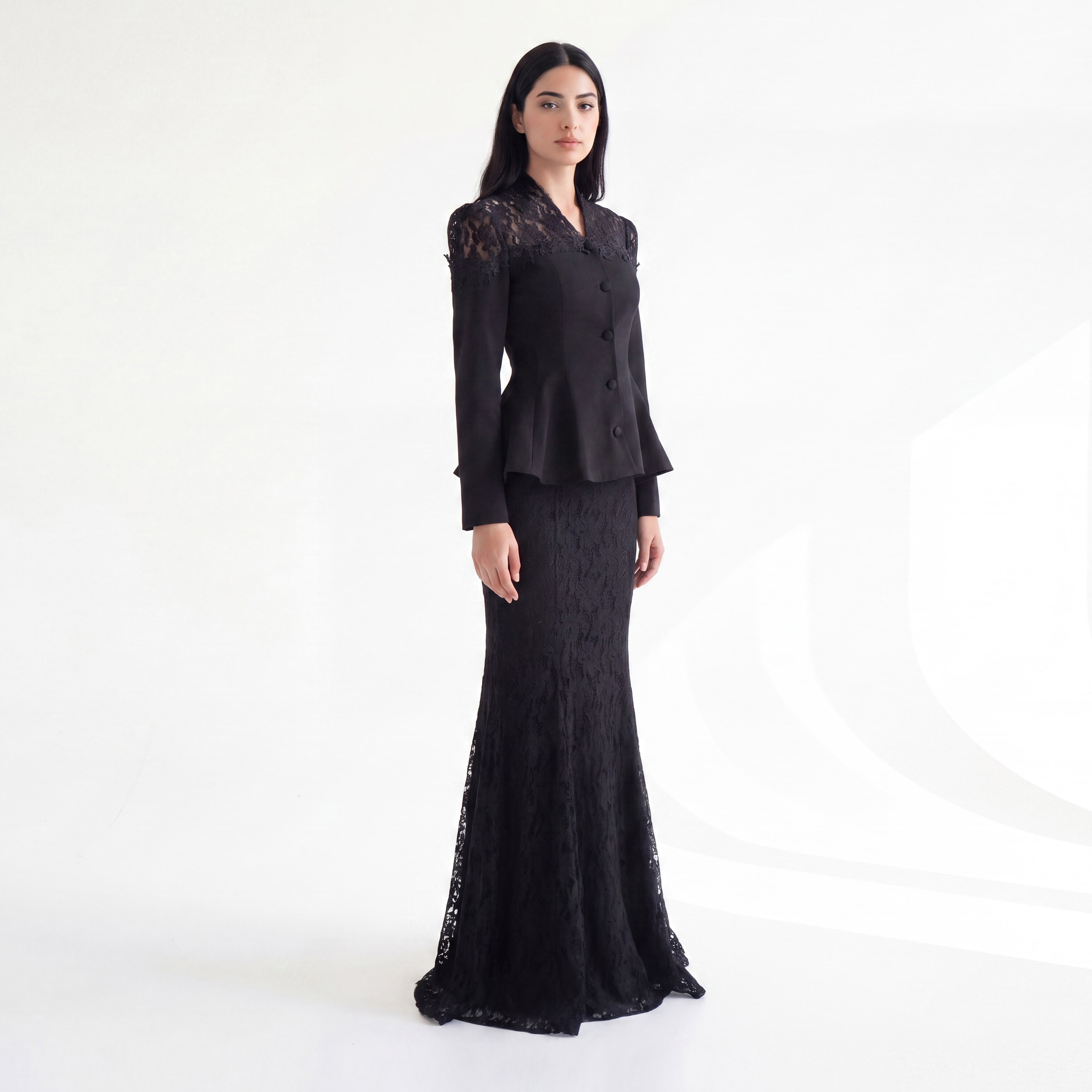 Akadia Lace Dantel Women's Evening Fitted Peplum Top with Flared Skirt-women-clothing-coordsets-image-14