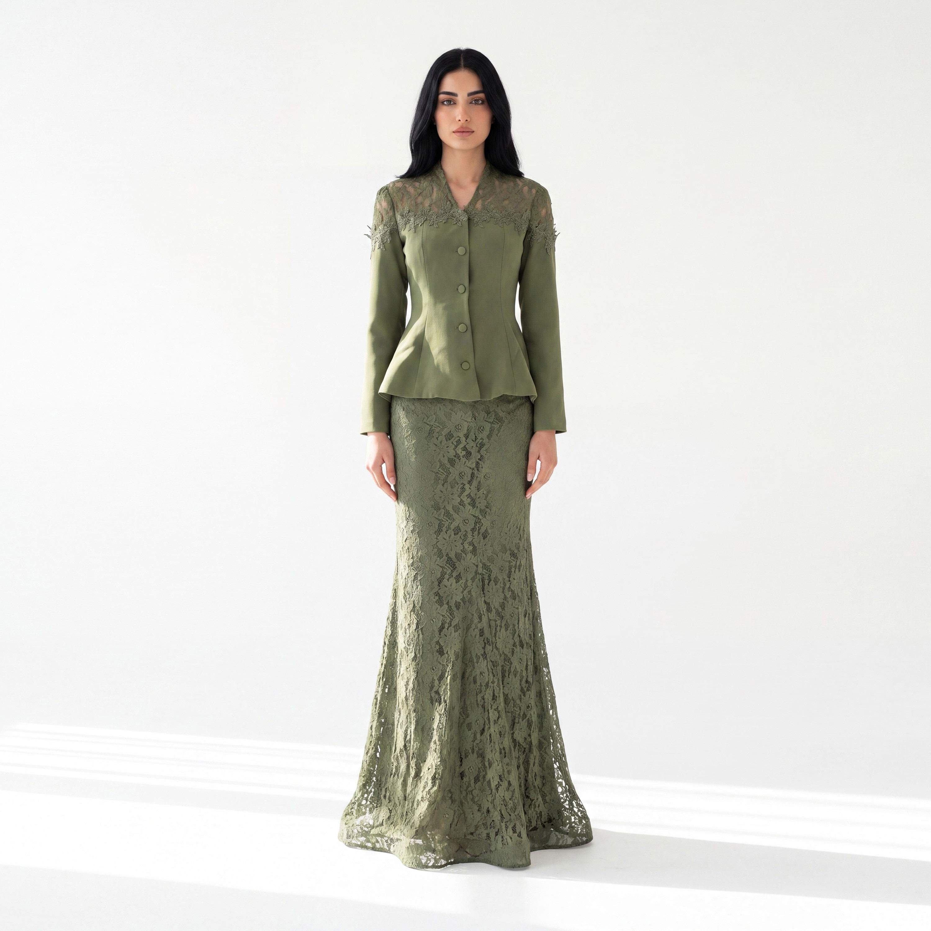 Akadia Lace Dantel Women's Evening Fitted Peplum Top with Flared Skirt-women-clothing-coordsets-image-5