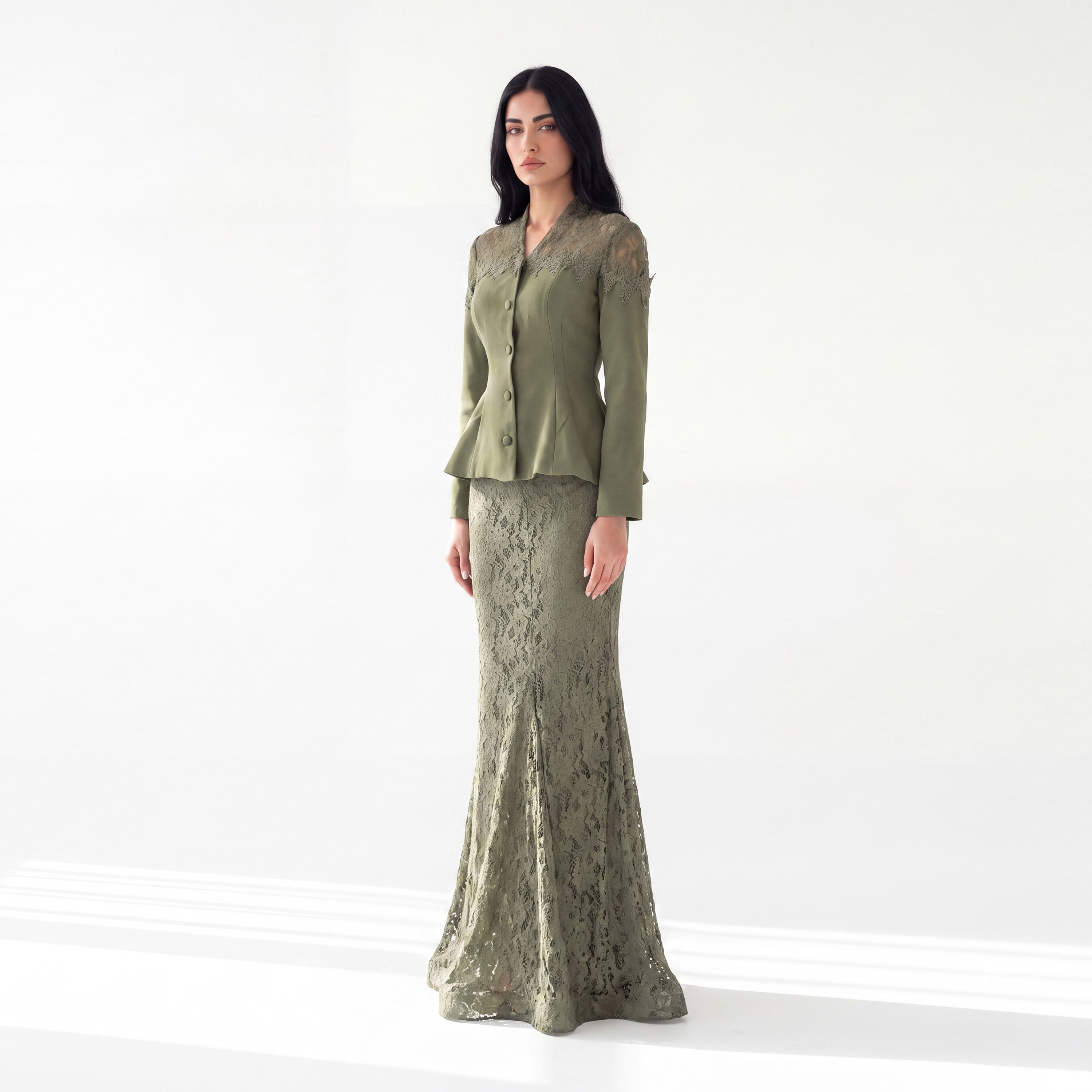 Akadia Lace Dantel Women's Evening Fitted Peplum Top with Flared Skirt-women-clothing-coordsets-image-6