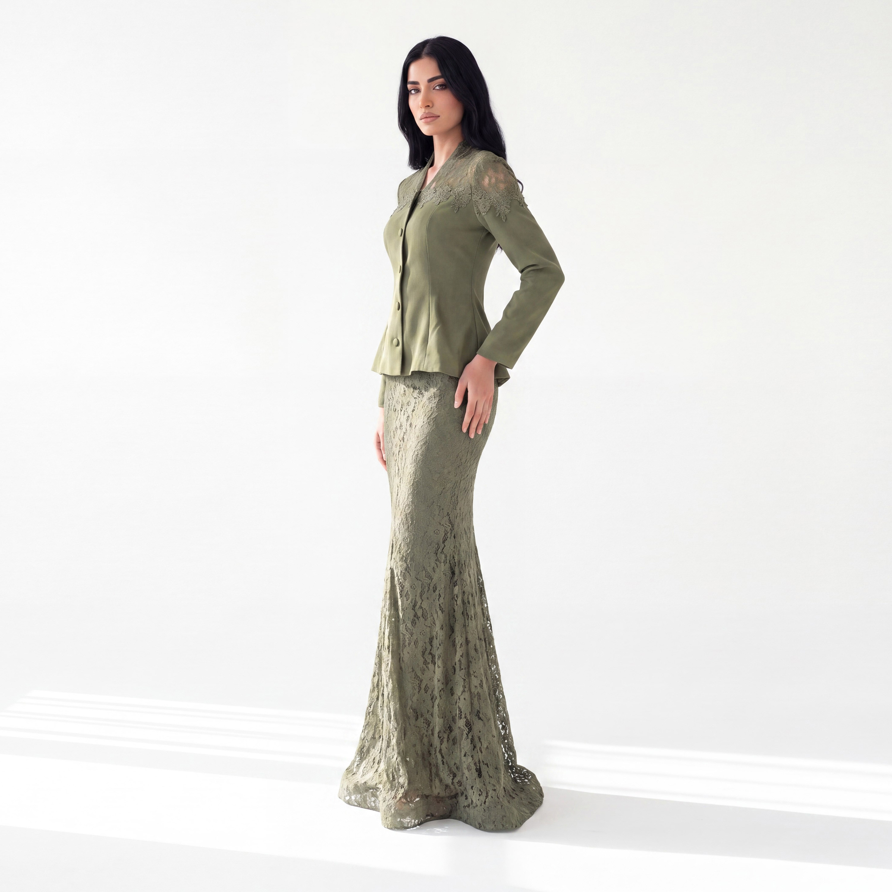 Akadia Lace Dantel Women's Evening Fitted Peplum Top with Flared Skirt-women-clothing-coordsets-image-7