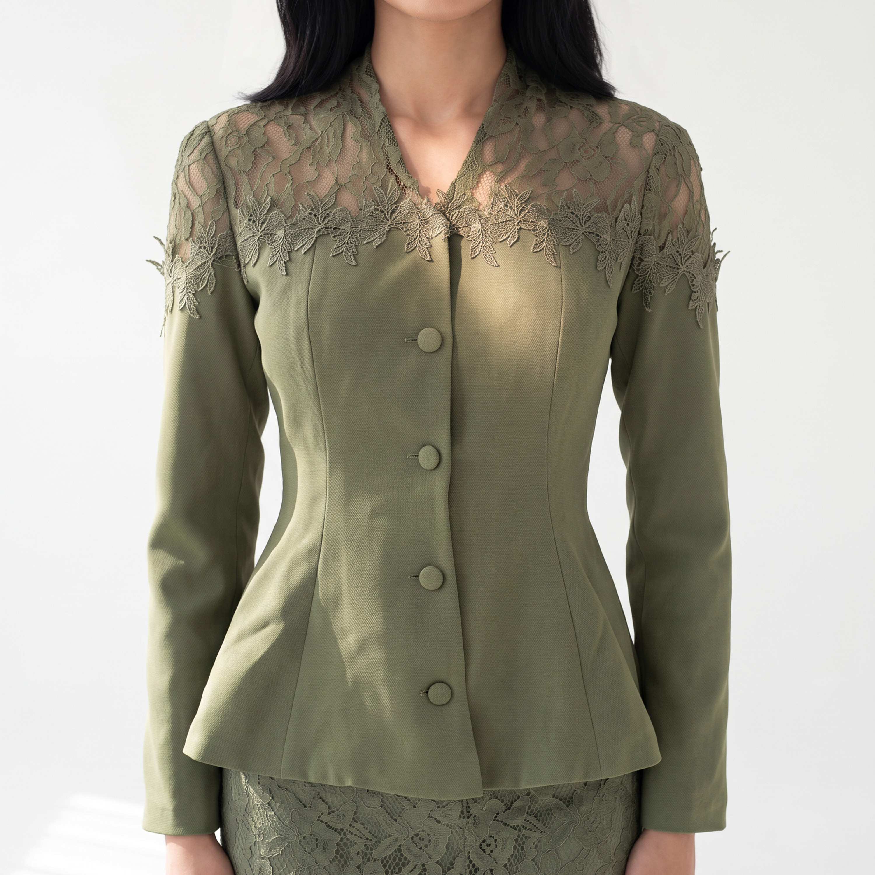 Akadia Lace Dantel Women's Evening Fitted Peplum Top with Flared Skirt-women-clothing-coordsets-image-8