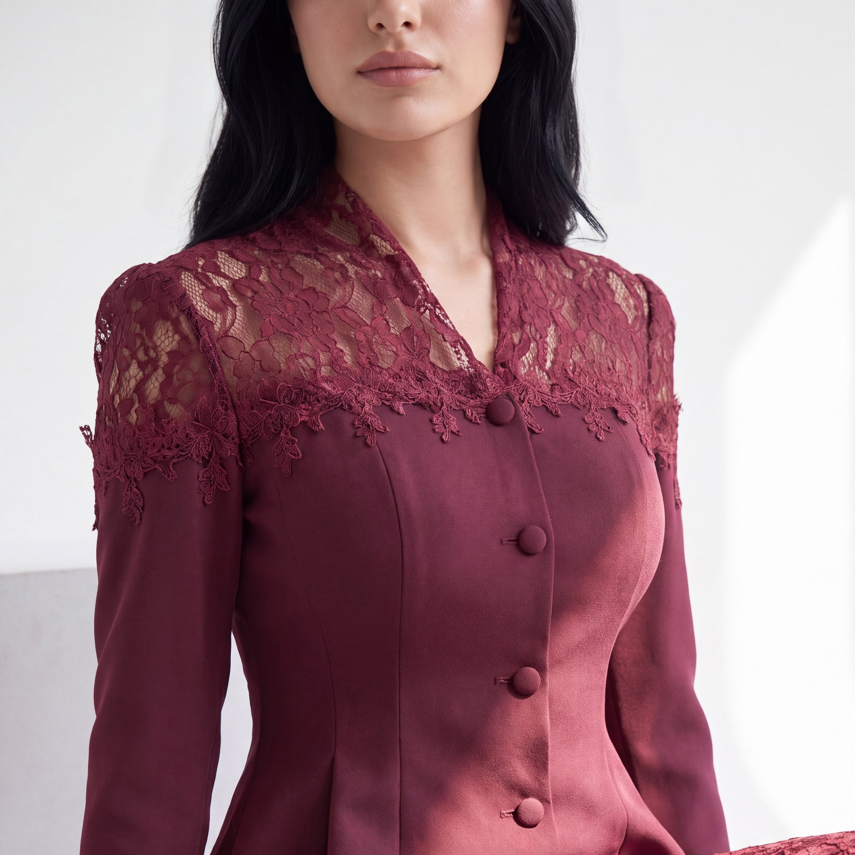 Akadia Lace Dantel Women's Evening Fitted Peplum Top with Flared Skirt-women-clothing-coordsets-image-4