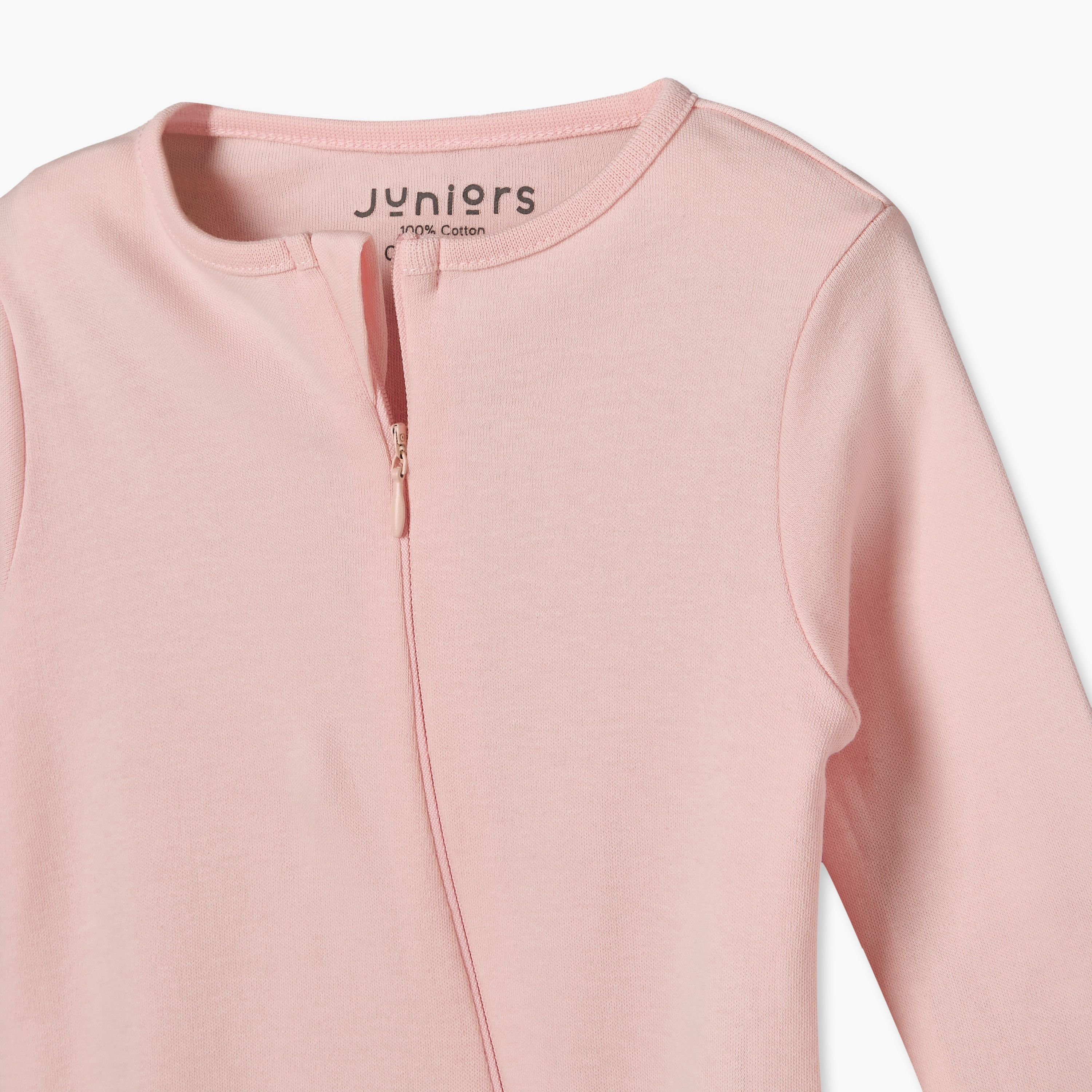 بدلة نوم قطن بياقة ضيقة وأكمام طويلة وسحّاب إغلاق من جونيورز - عبوة من 7 قطع-baby-girls-clothing-nightwear-sleepsuits-image-10