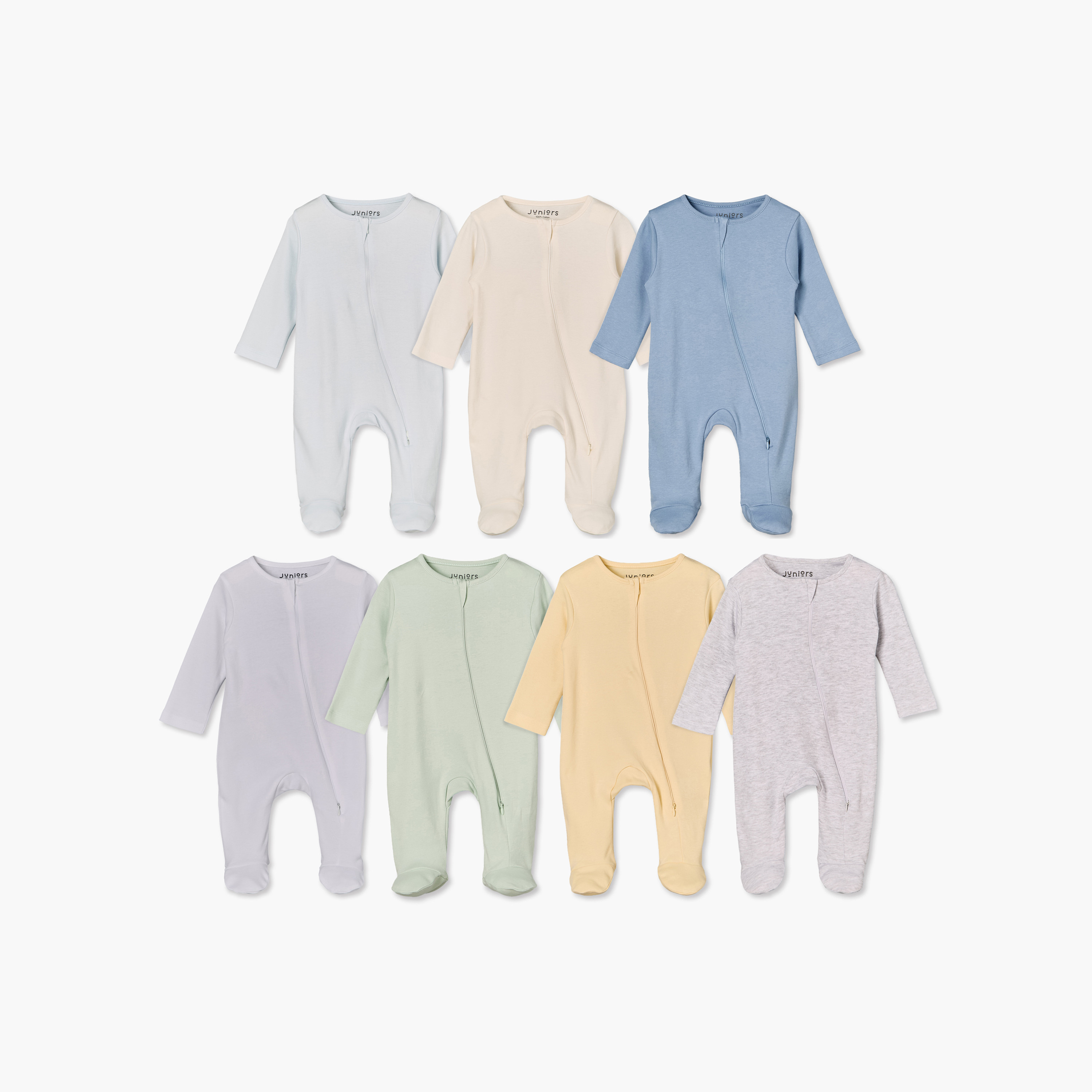Pack of 7 Juniors Cotton Crew Neck Long Sleeves Sleepsuit with Zip Closure-baby-boys-clothing-nightwear-sleepsuits-image-1