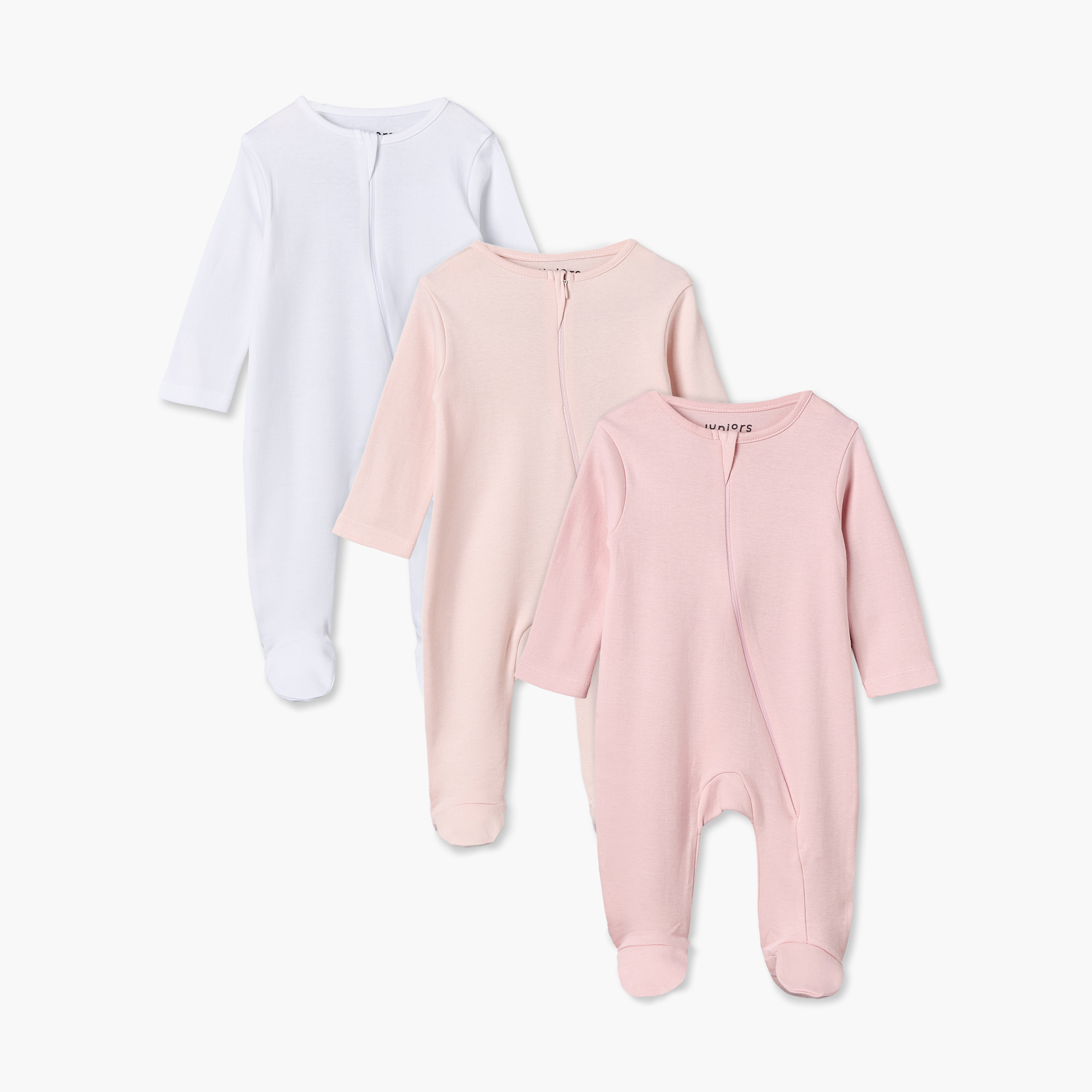 طقم من 3 - بدلة نوم بياقة مستديرة وأكمام طويلة وسحاب إغلاق من جونيورز-baby-girls-clothing-nightwear-sleepsuits-image-1