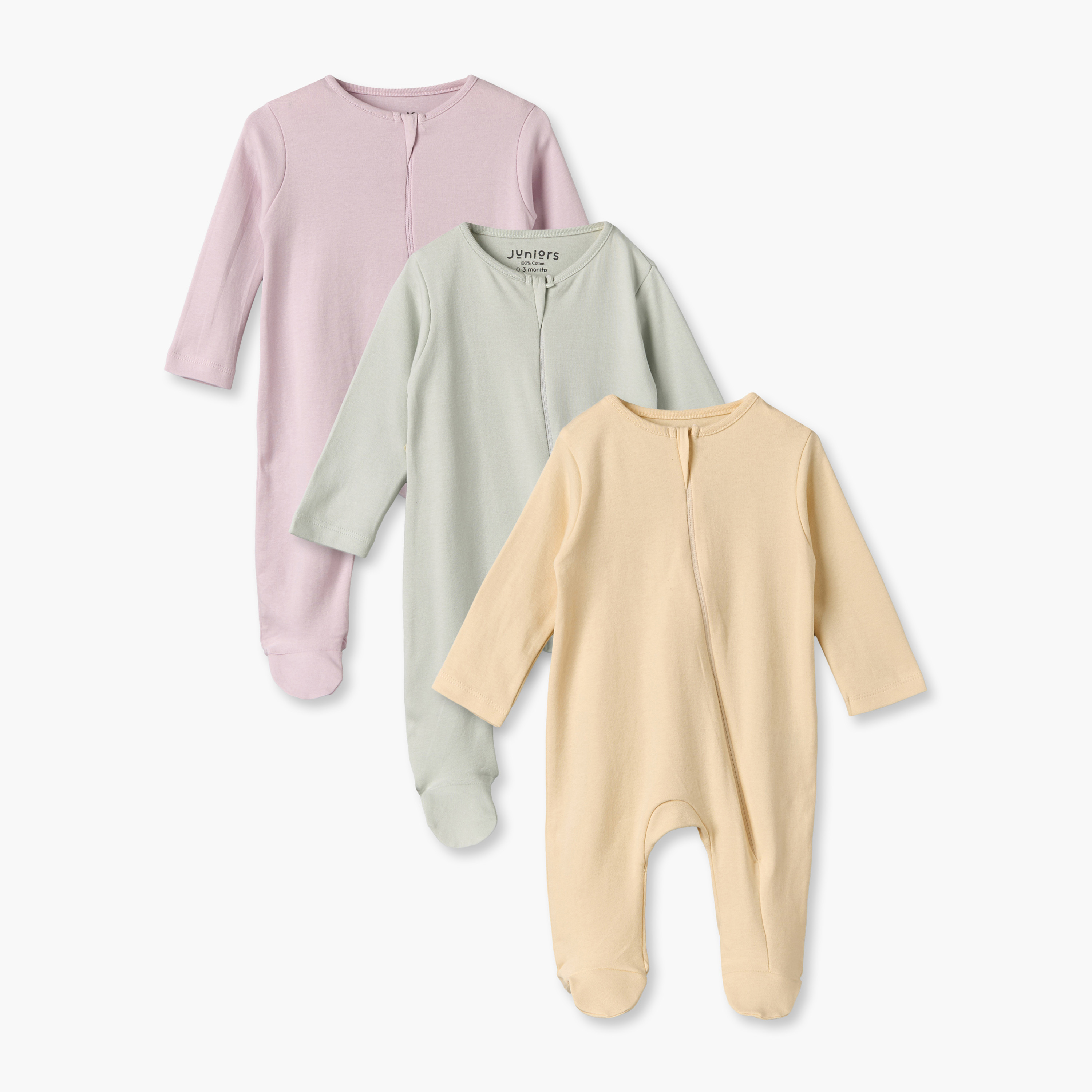 طقم بدلات نوم قطن بياقة ضيقة وأكمام طويلة وسحاب إغلاق 3 قطع من جونيورز-baby-girls-clothing-nightwear-sleepsuits-image-1