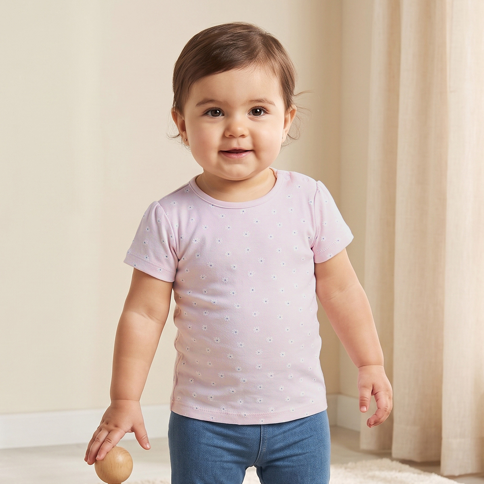تيشيرتات بطبعات أزهار وياقة ضيقة وأكمام قصيرة من جونيورز - عبوة 5 قطع-girls-clothing-schoolwear-tshirts-image-2