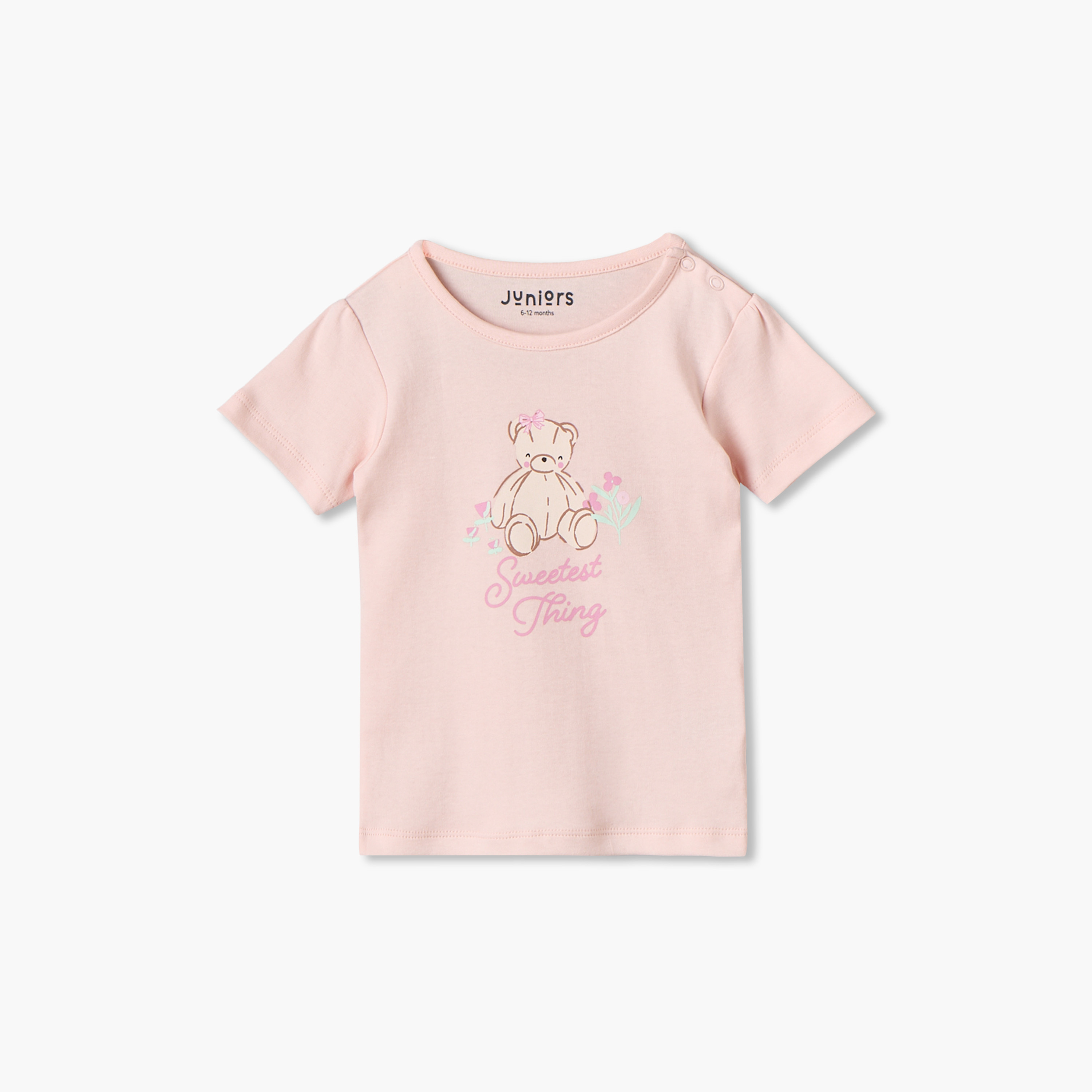 تيشيرت بياقة ضيقة وأكمام قصيرة بطبعات دب من جونيورز - عبوة من 5 قطع-girls-clothing-schoolwear-tshirts-image-2