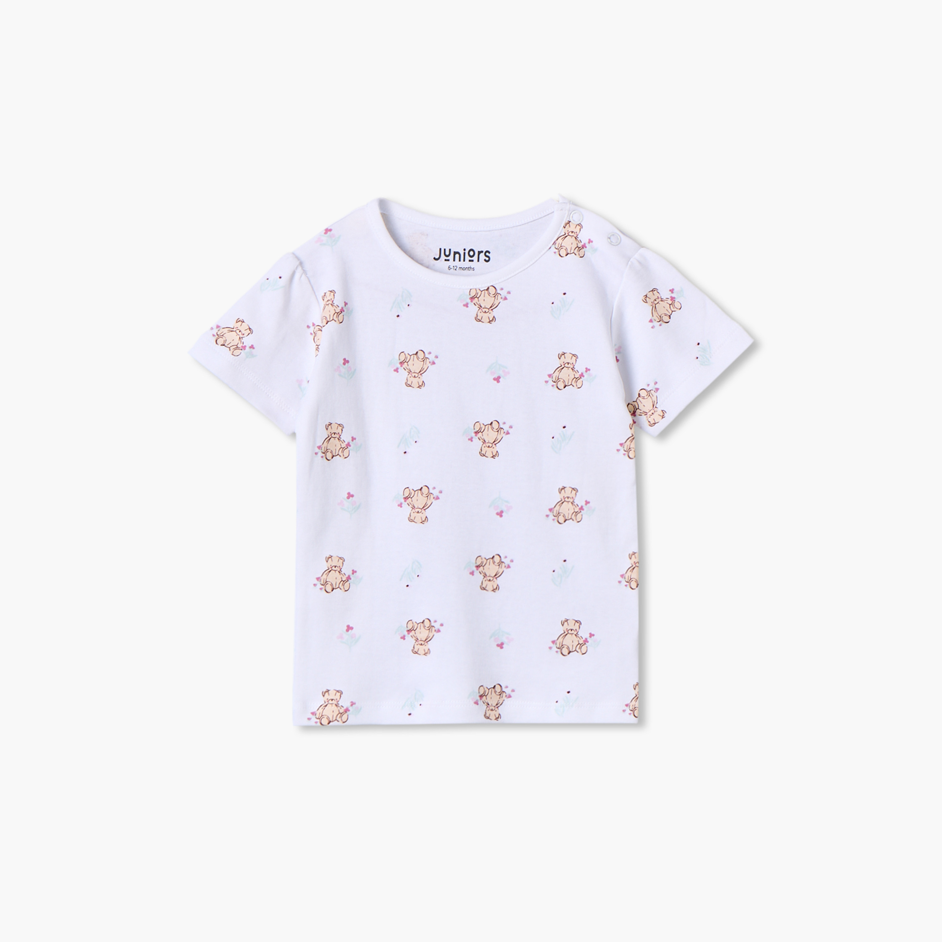 تيشيرت بياقة ضيقة وأكمام قصيرة بطبعات دب من جونيورز - عبوة من 5 قطع-girls-clothing-schoolwear-tshirts-image-6