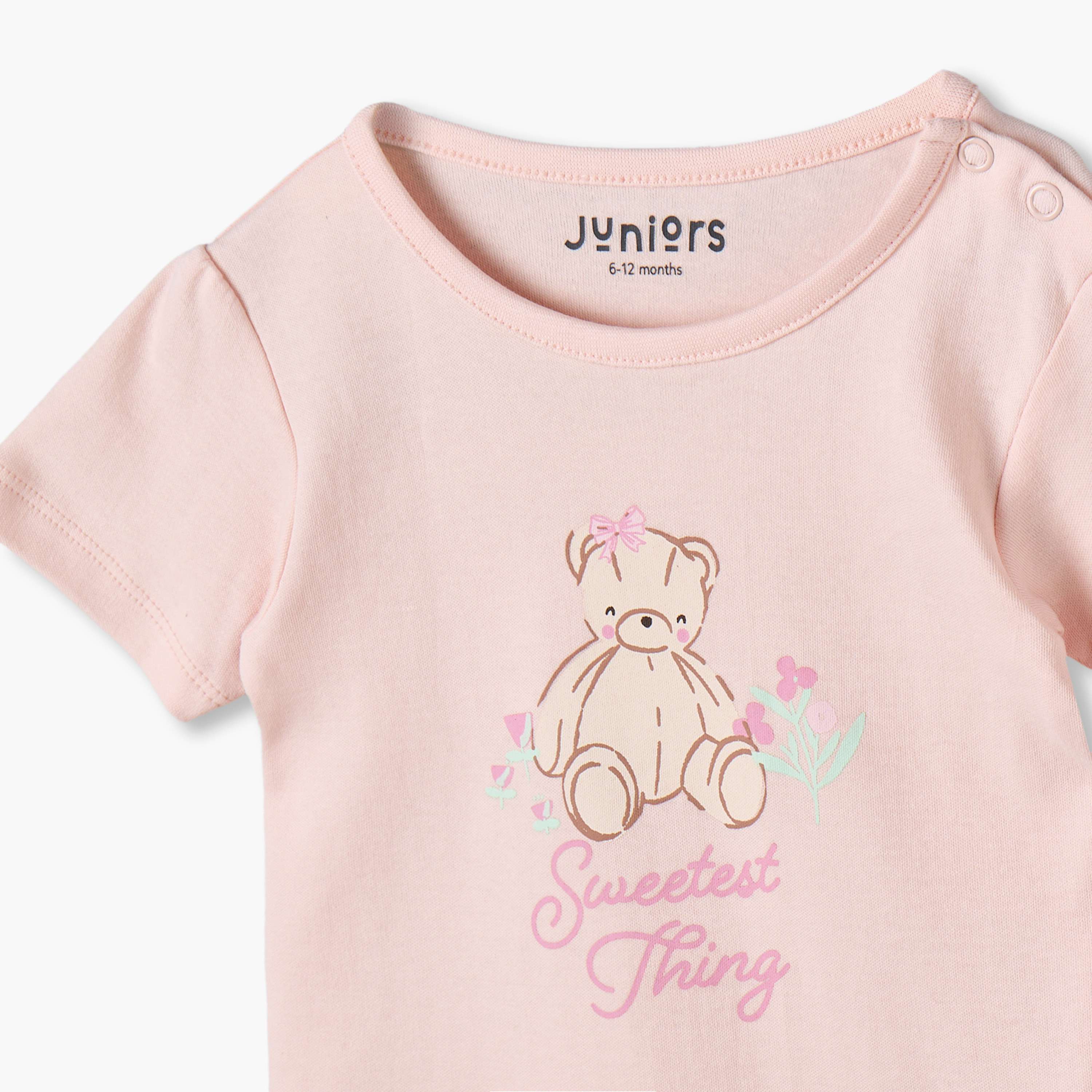 تيشيرت بياقة ضيقة وأكمام قصيرة بطبعات دب من جونيورز - عبوة من 5 قطع-girls-clothing-schoolwear-tshirts-image-8