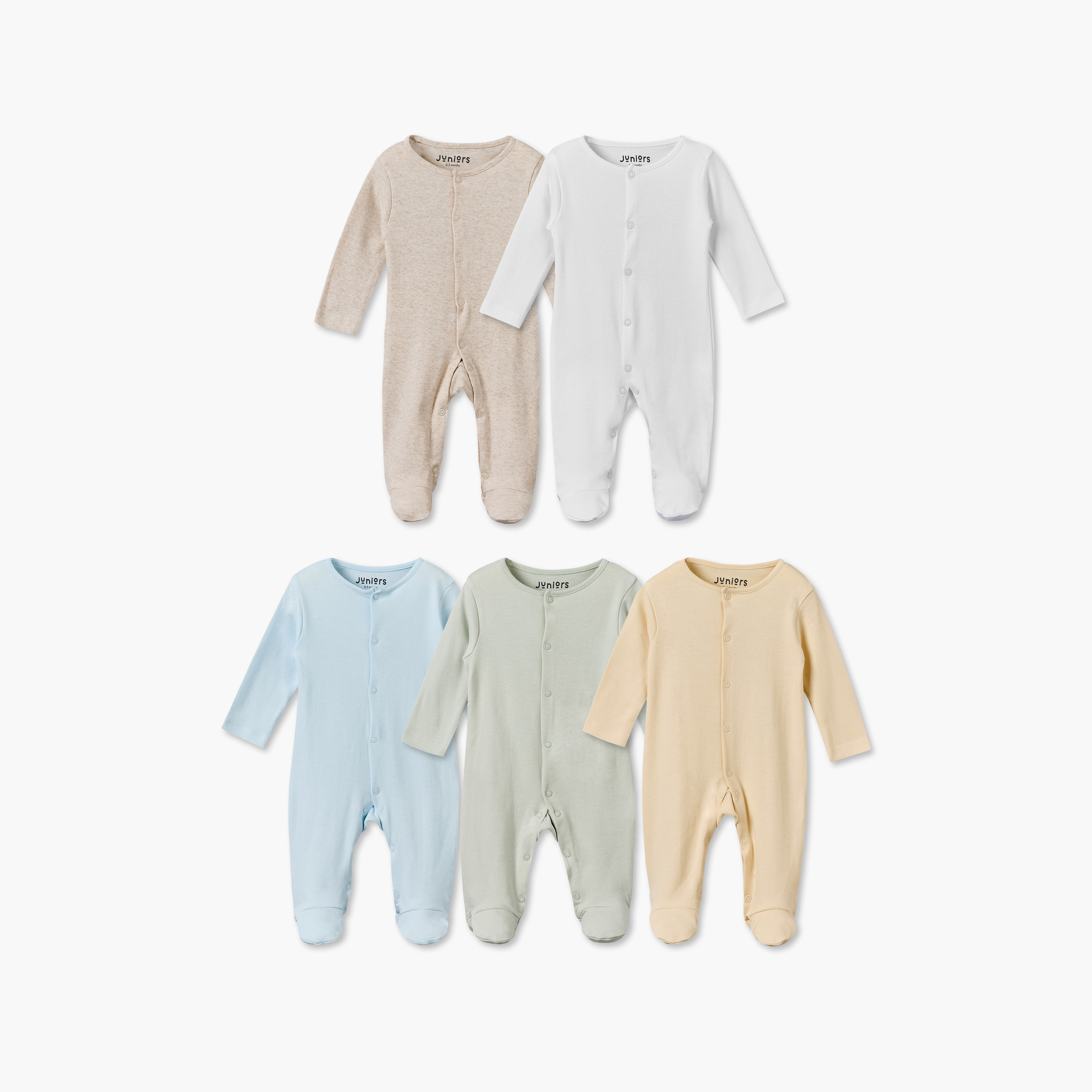 طقم بدلات نوم قطن برقبة ضيقة وأكمام طويلة وأزرار كبس 5 قطع من جونيورز-baby-girls-clothing-nightwear-sleepsuits-image-1