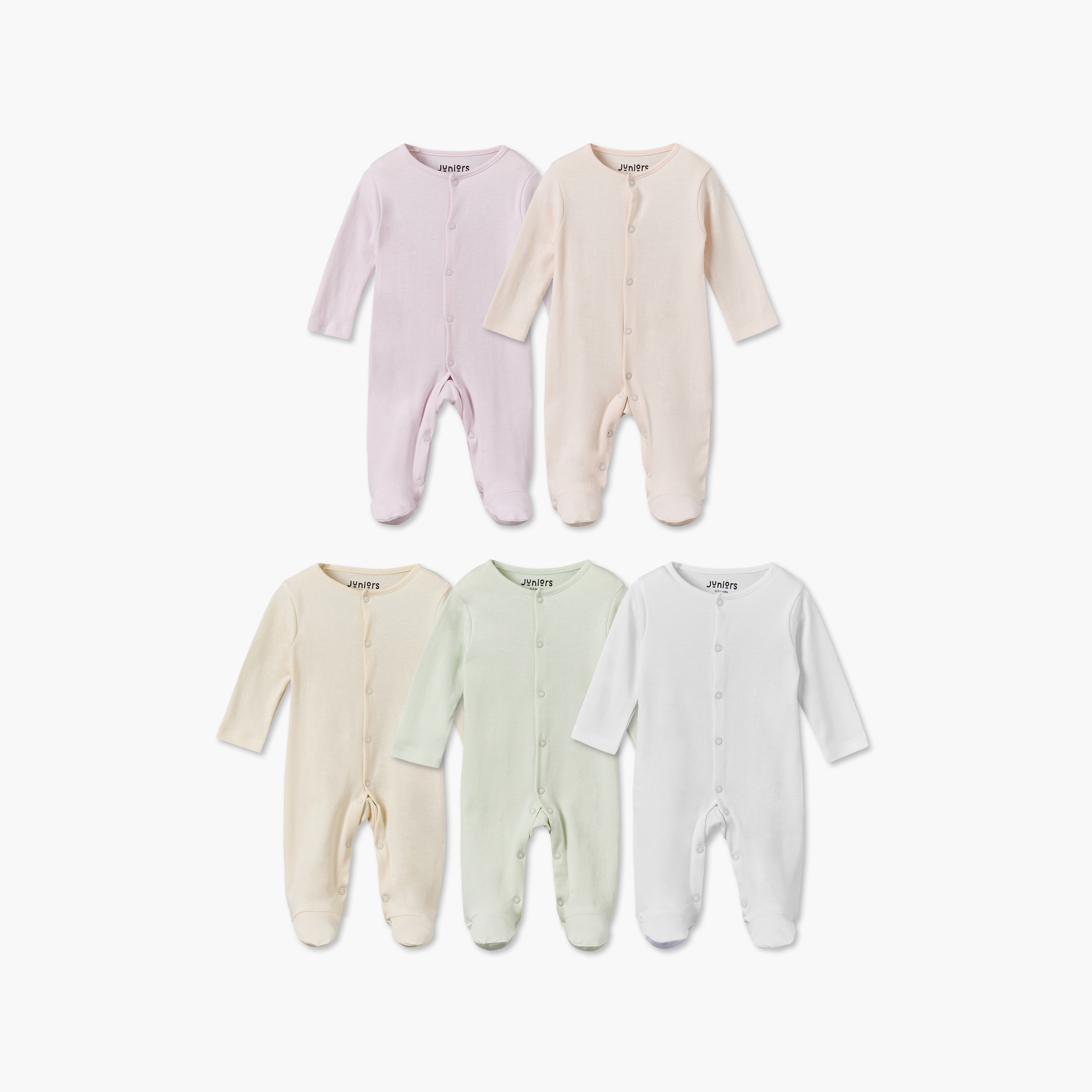 Pack of 5 Juniors Cotton Crew Neck Long Sleeves Sleepsuit with Snap Button Closure-baby-boys-clothing-nightwear-sleepsuits-image-1