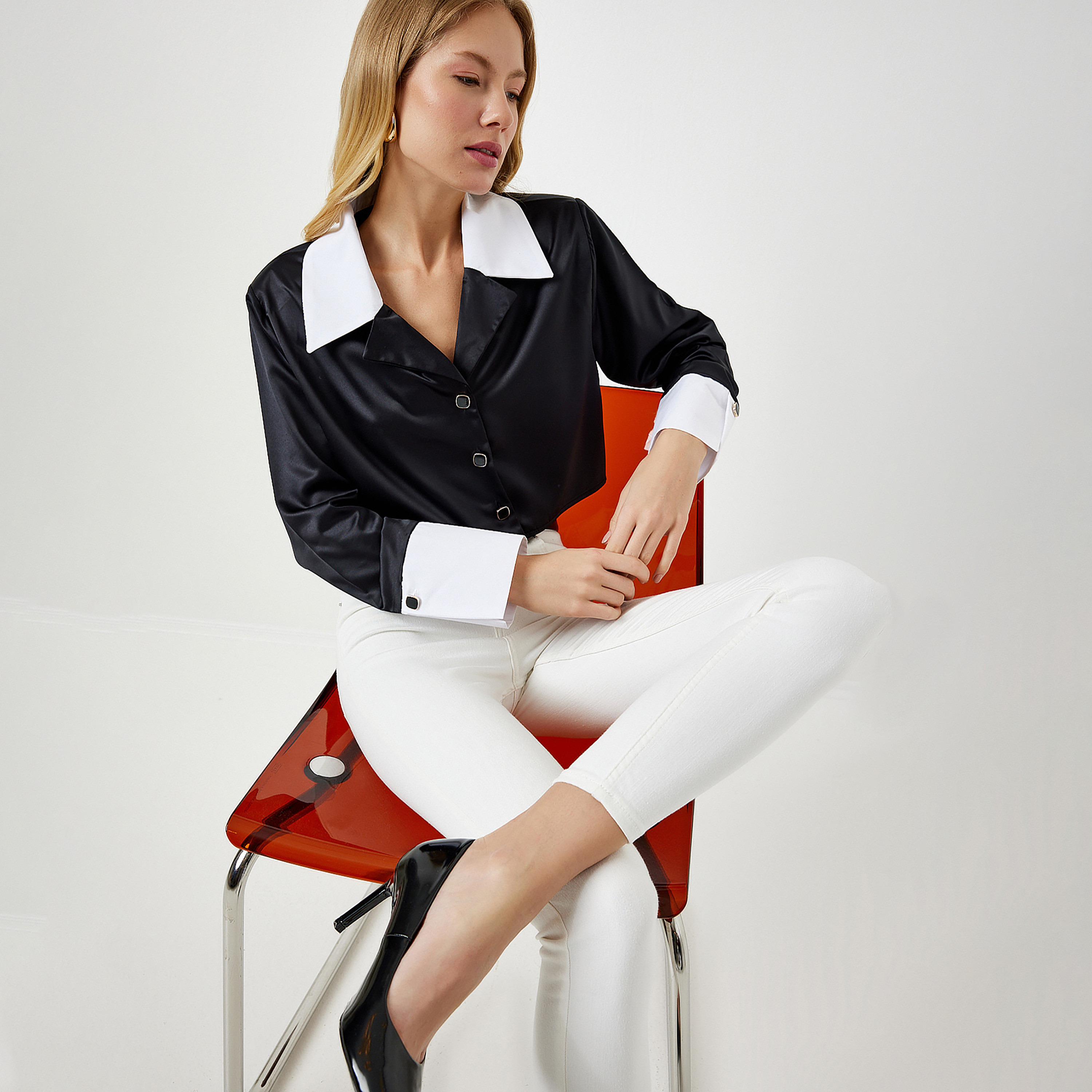 Happiness Istanbul Black Collared Women's Shirt-women-clothing-shirtsandblouses-shirts-image-2