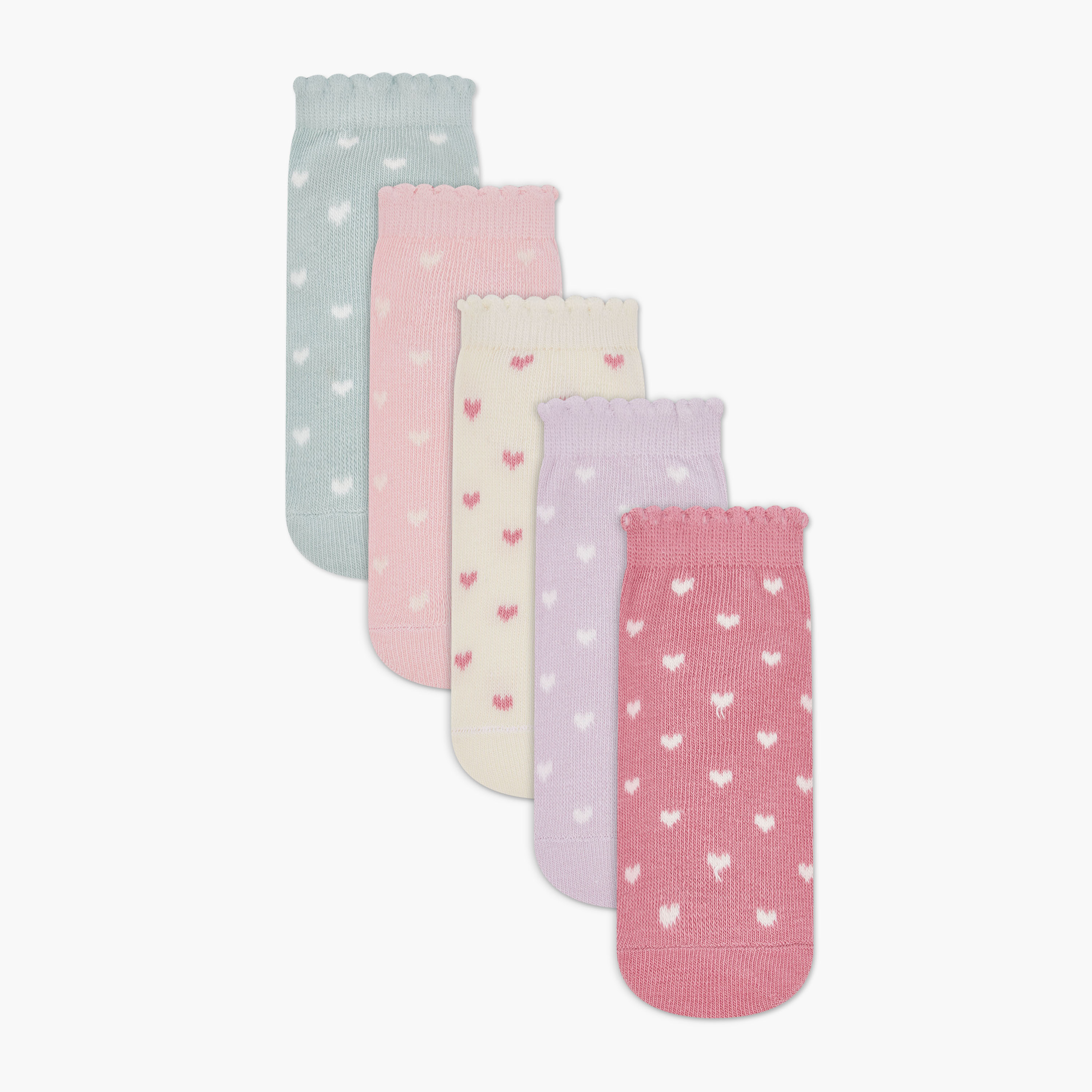 جوارب للبنات بطبعات قلوب من جونيورز - طقم من 5 أزواج-baby-girls-accessories-socks-image-5