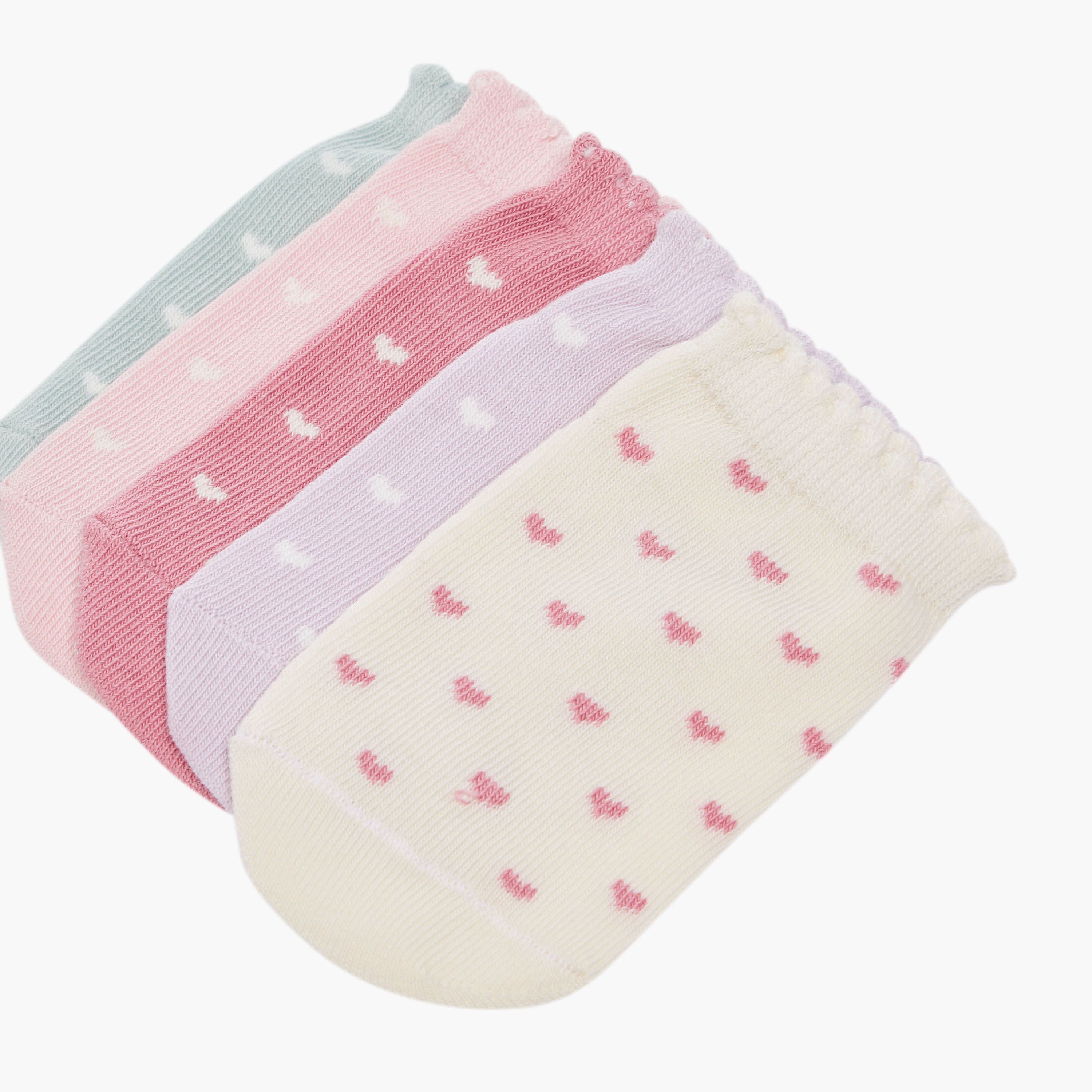 جوارب للبنات بطبعات قلوب من جونيورز - طقم من 5 أزواج-baby-girls-accessories-socks-image-2