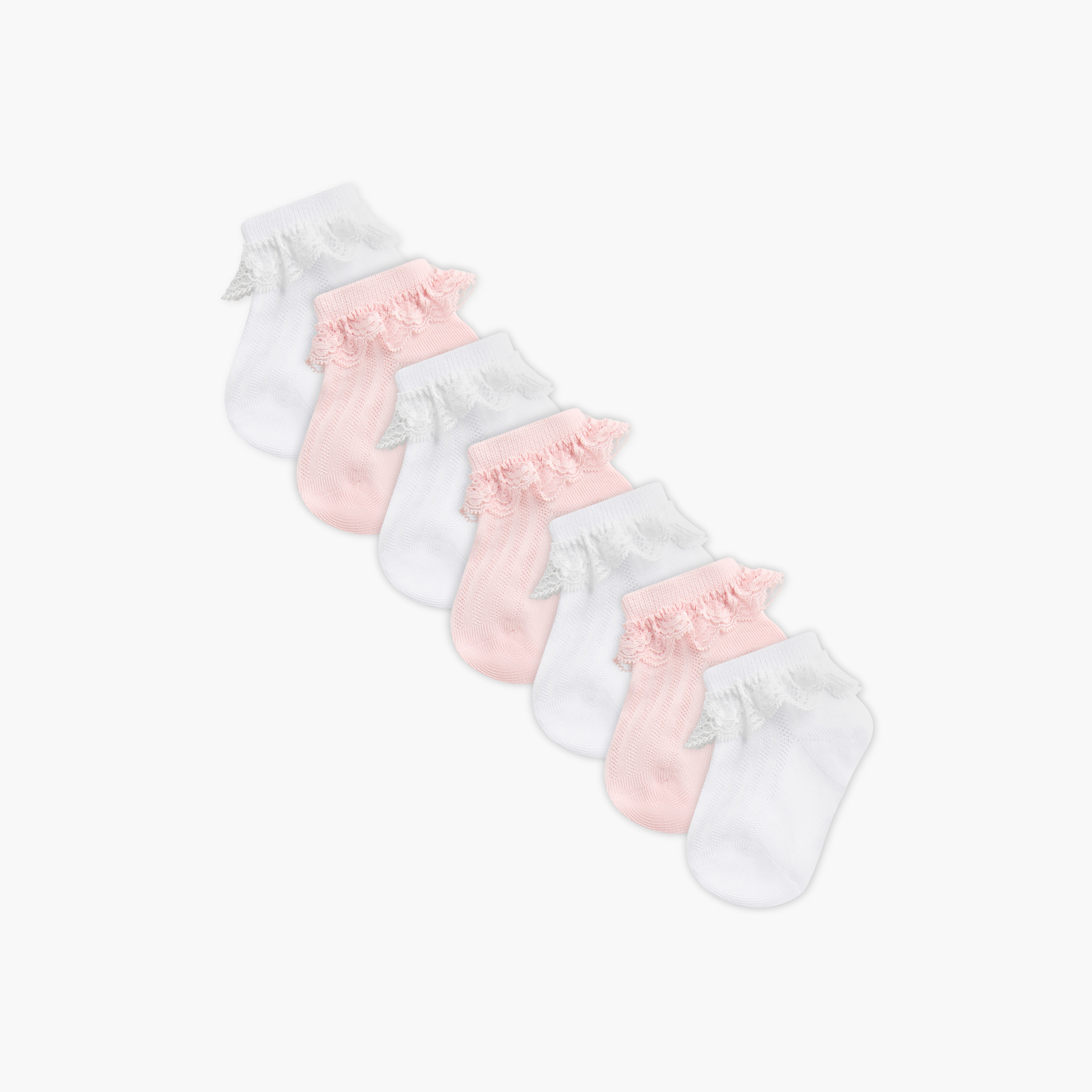 Juniors Textured Ankle Length Socks with Frill Accent - Set of 7-baby-girls-accessories-socks-image-1