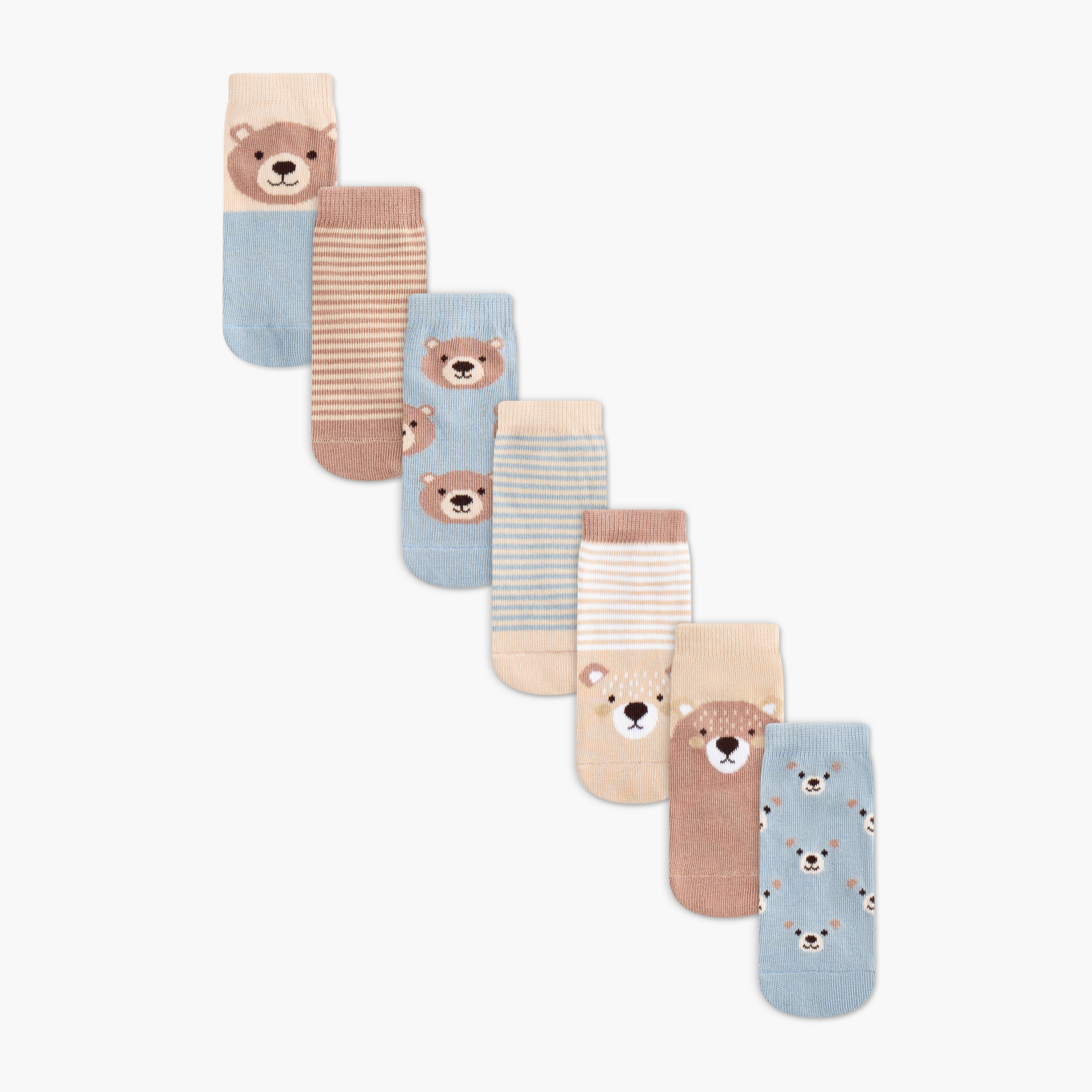Juniors Bear Print Ankle Length Socks - Set of 7-baby-boys-accessories-socks-image-1