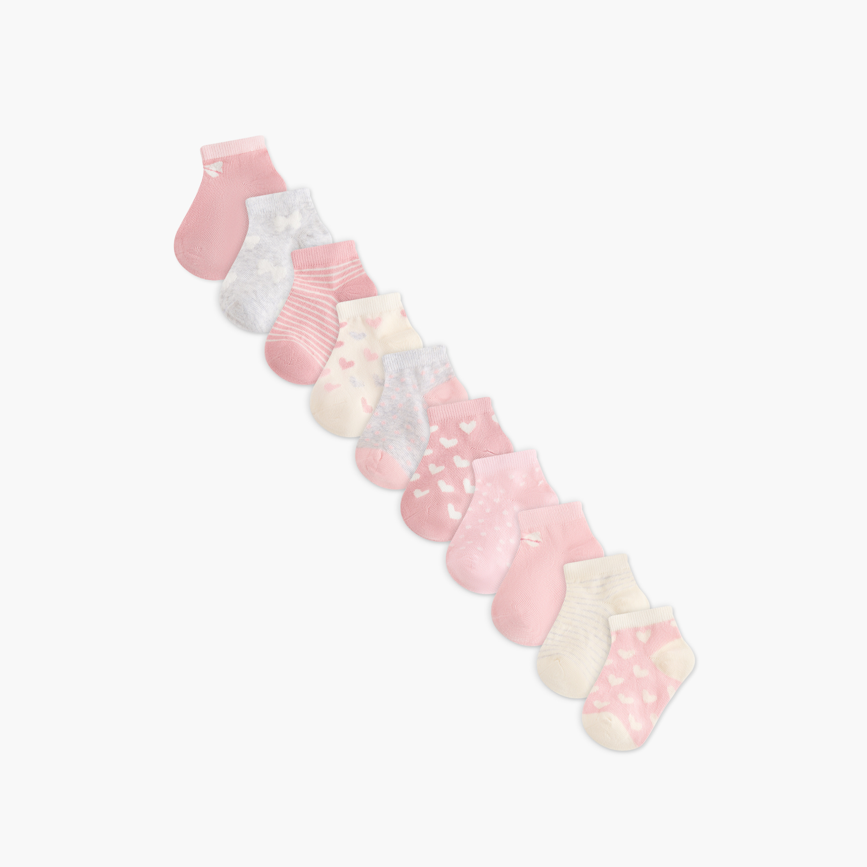 طقم جوارب بطول الكاحل 10 أزواج بطبعات قلب من جونيورز-baby-girls-accessories-socks-image-5