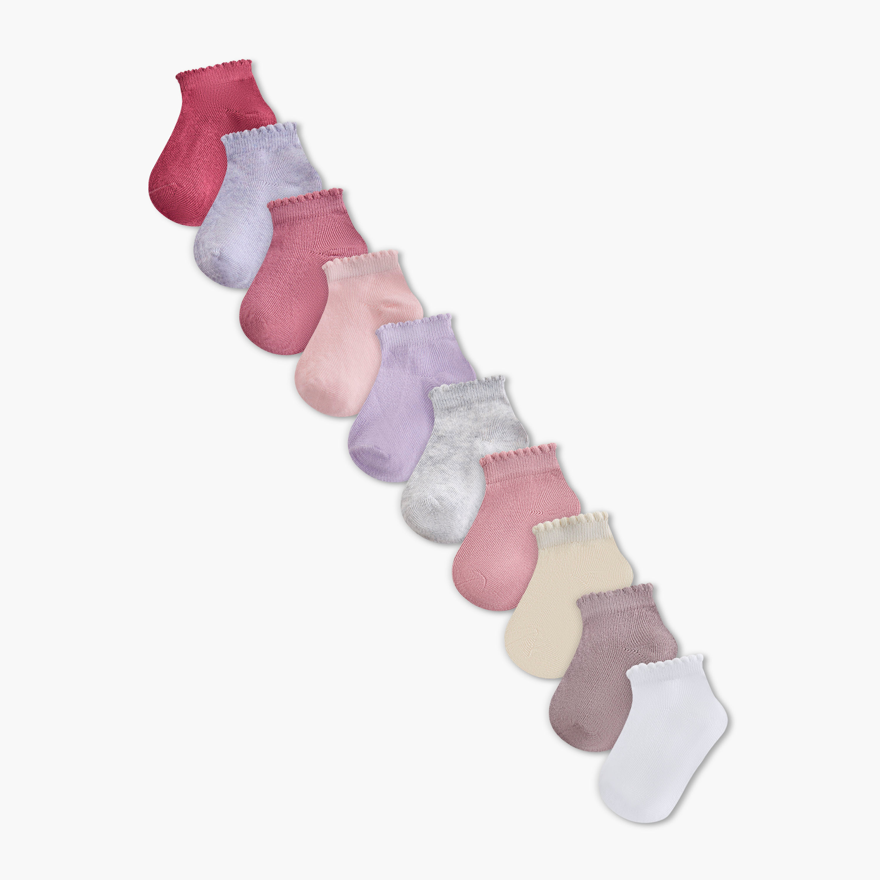 جوارب بنات بحافة صدفية من جونيورز - طقم من 10 أزواج-baby-girls-accessories-socks-image-1