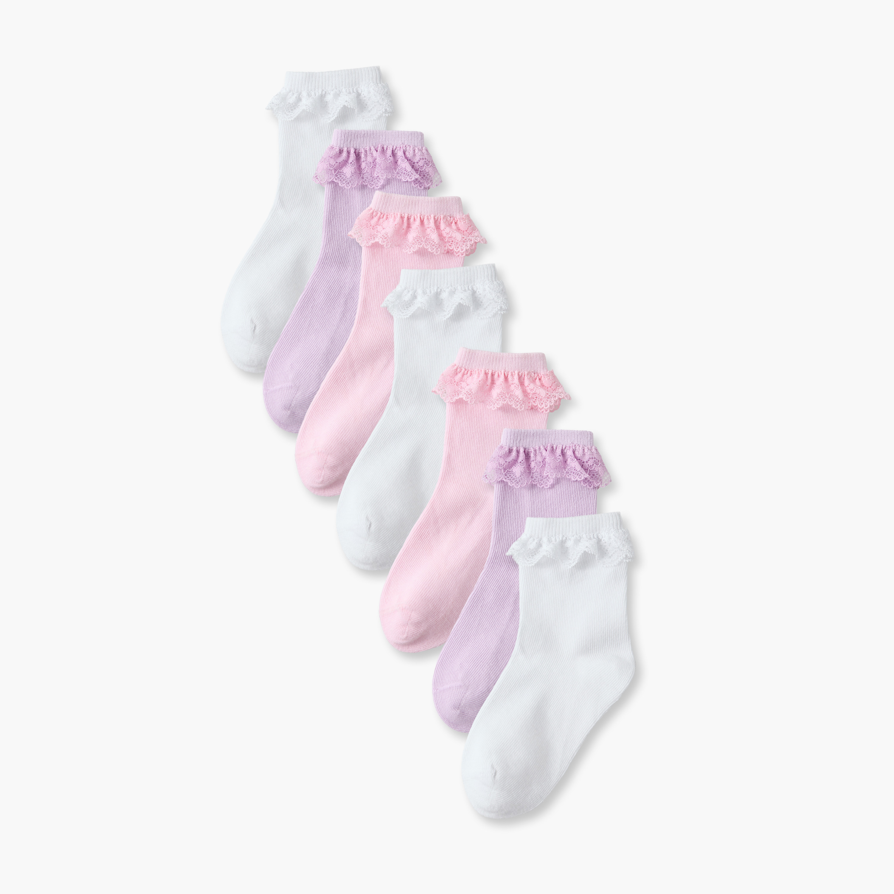 Pack of 7 Juniors Baby Girls Socks with Lace Trim-baby-girls-accessories-socks-image-1