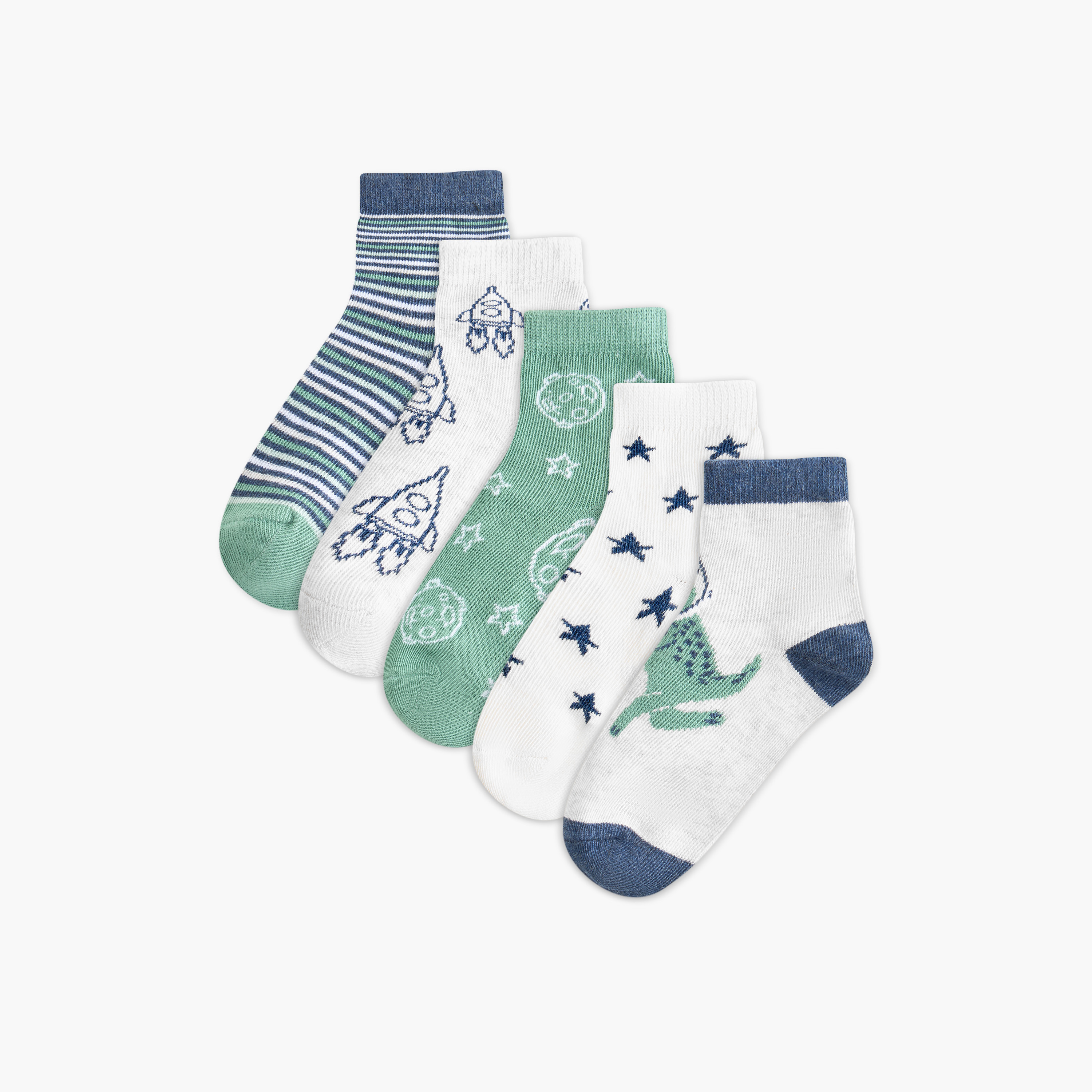 Juniors Printed Crew Length Socks - Set of 5-baby-boys-accessories-socks-image-1