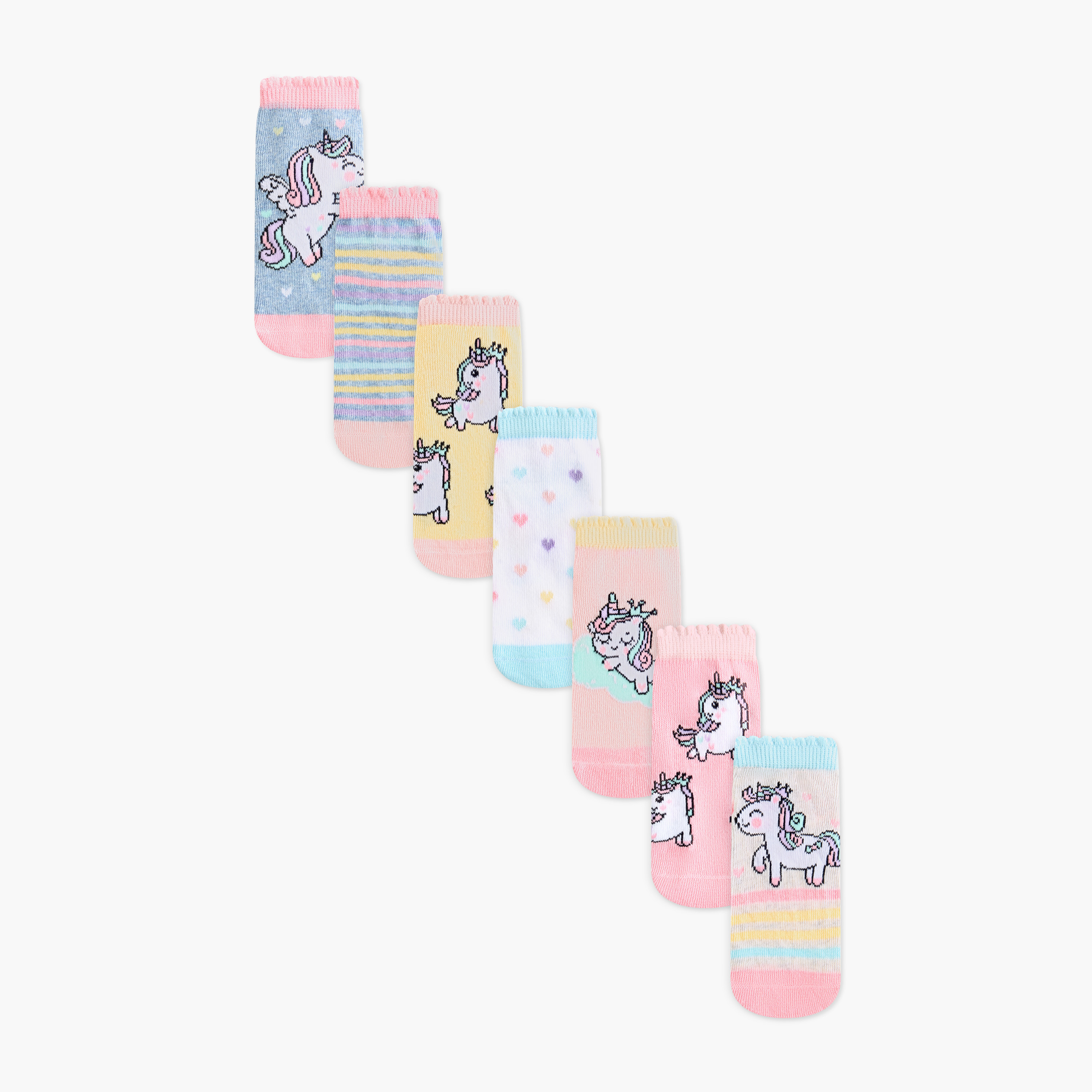 Juniors Unicorn Print Ankle Length Socks - Set of 7-baby-girls-accessories-socks-image-1