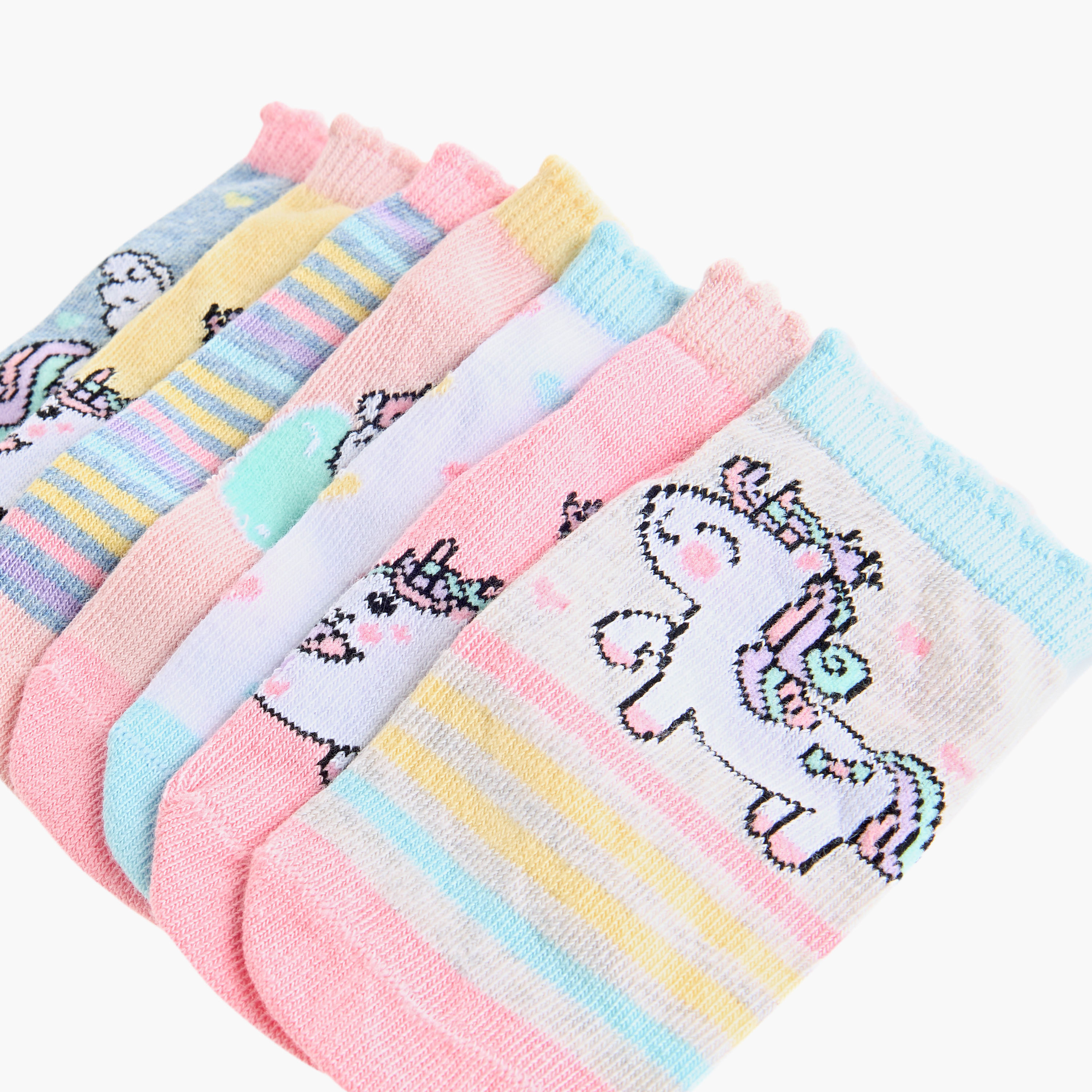 Juniors Unicorn Print Ankle Length Socks - Set of 7-baby-girls-accessories-socks-image-4