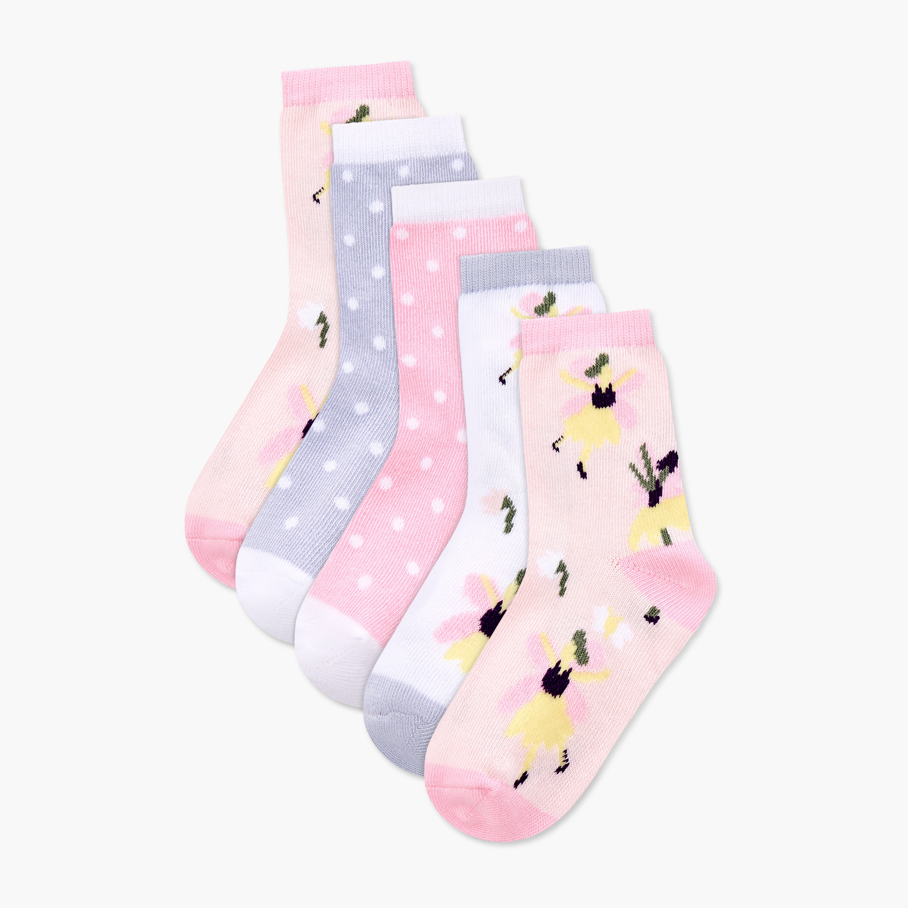 Juniors Printed Ankle Length Socks - Set of 5-baby-girls-accessories-socks-image-1