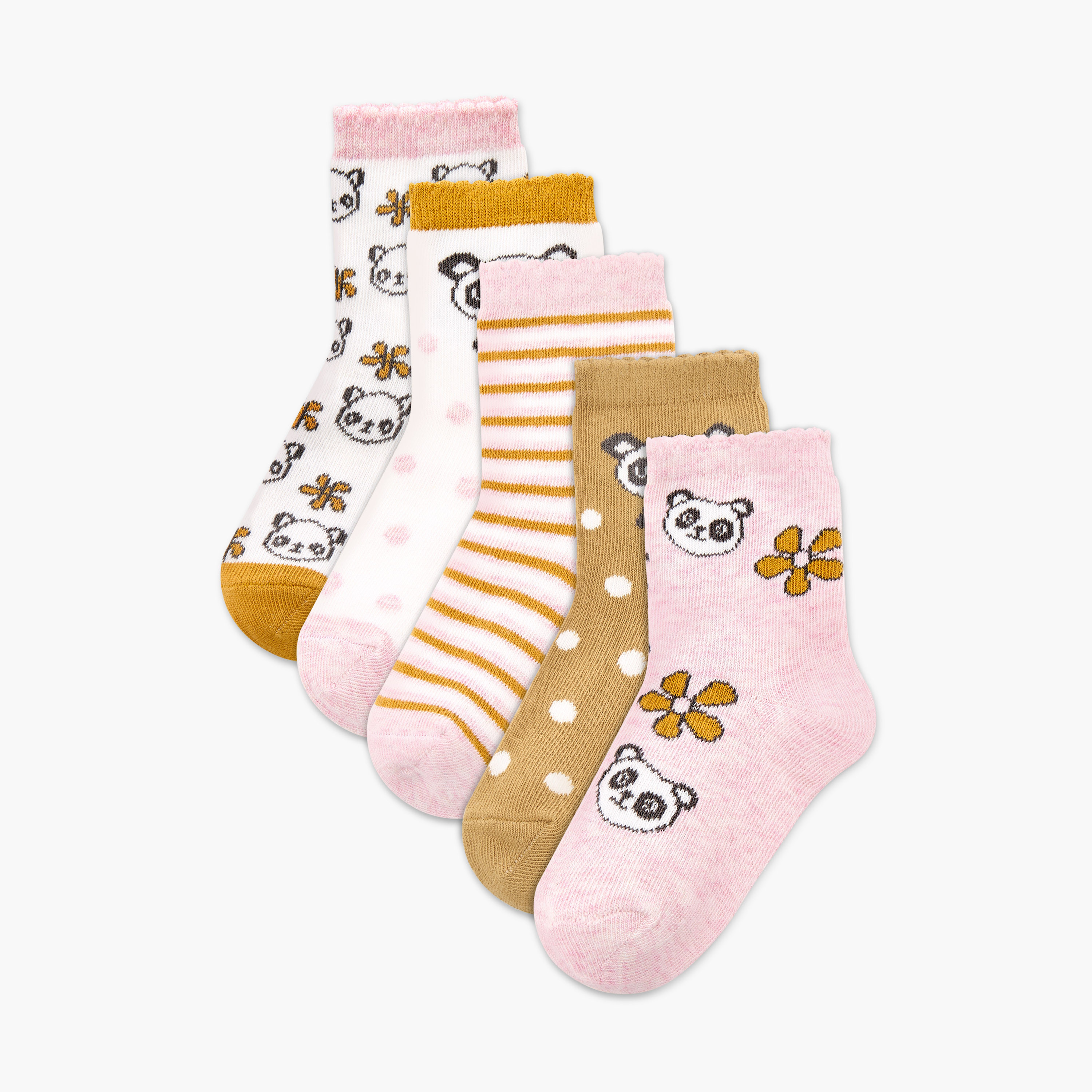 Juniors Printed Ankle Length Socks with Scalloped Hem - Set of 5-baby-girls-accessories-socks-image-1