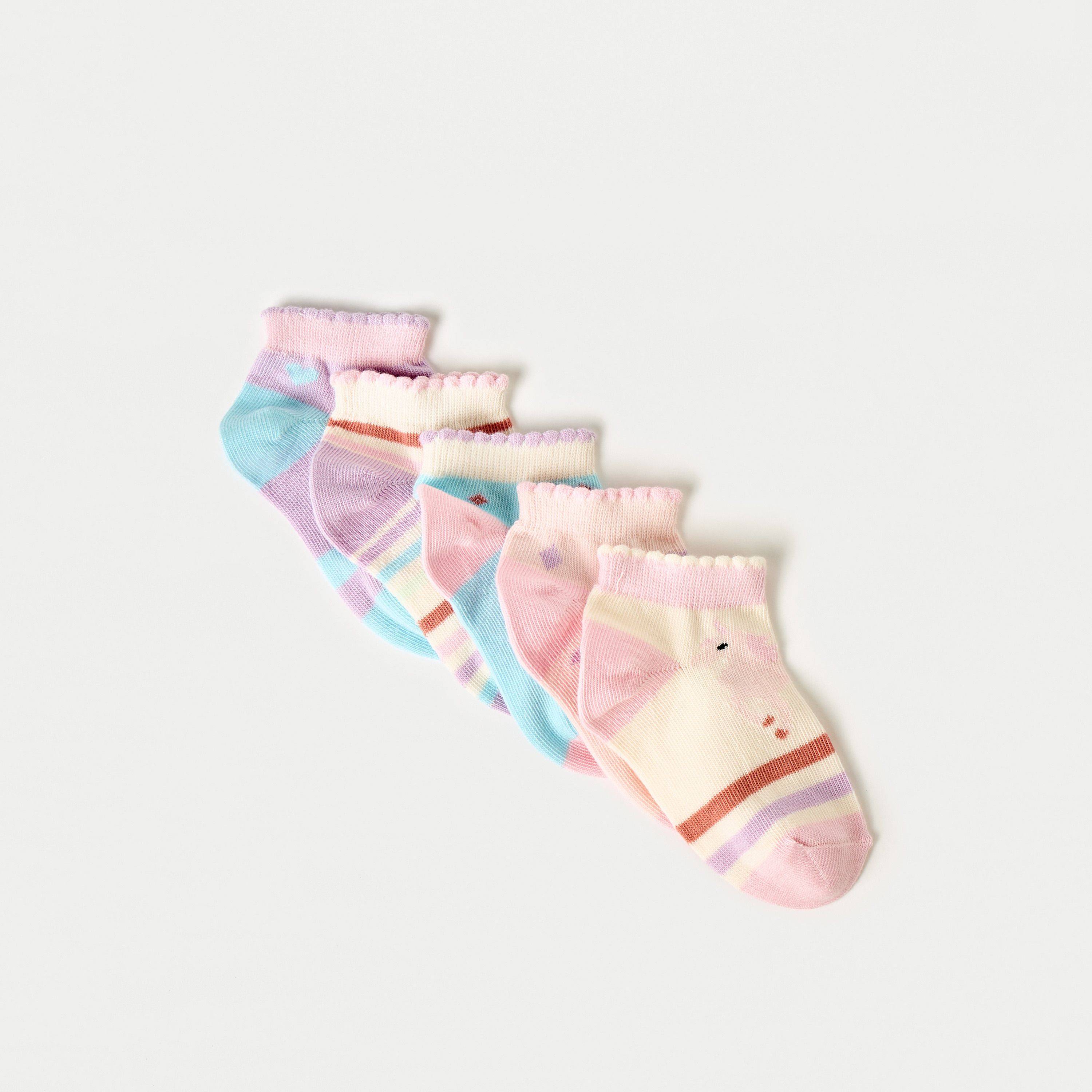 Juniors Unicorn Print Ankle Length Socks with Scallop Hem - Set of 5-baby-girls-accessories-socks-image-2