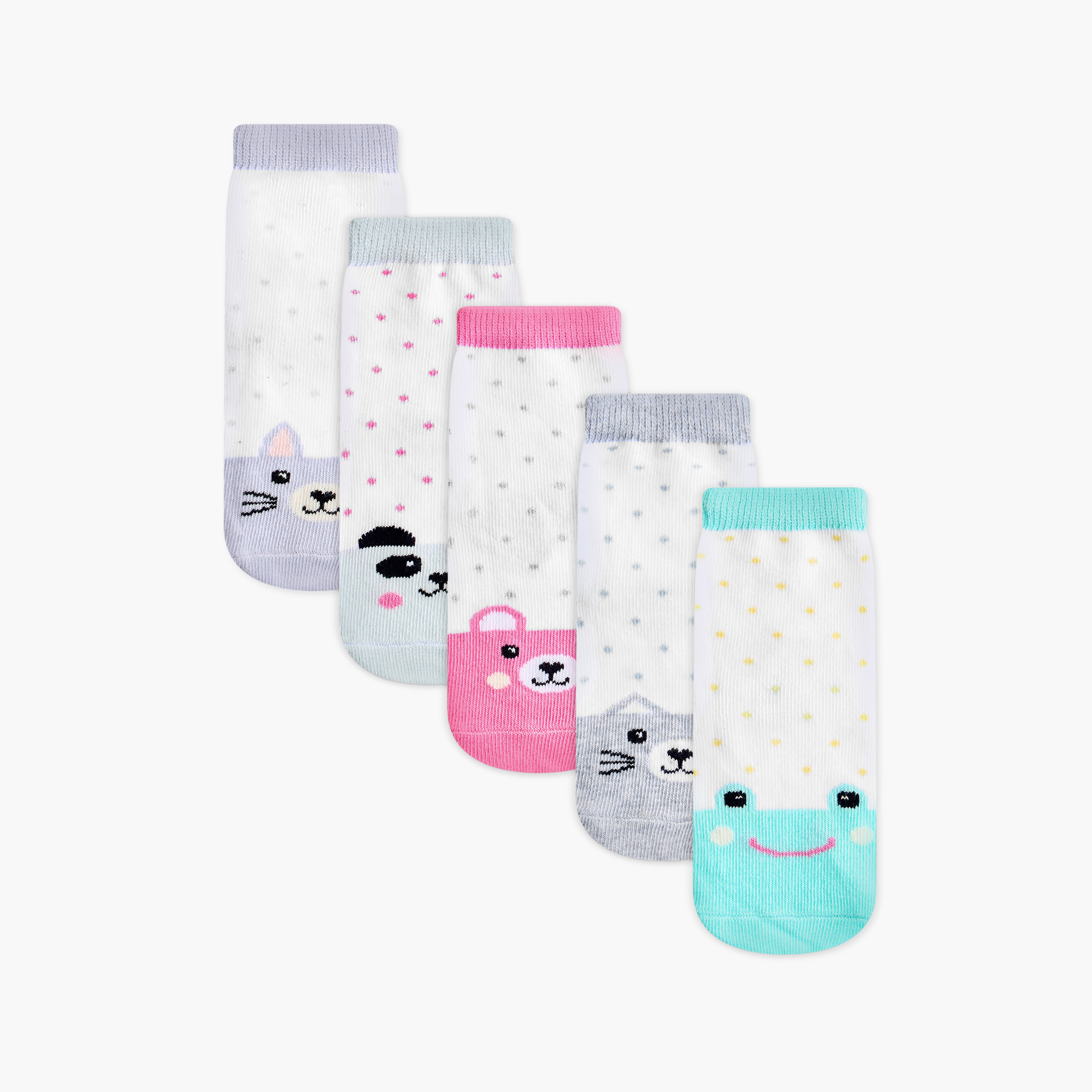 طقم جوارب بطول الكاحل 5 أزواج بطبعات وجوه حيوانات-baby-boys-accessories-socks-image-1