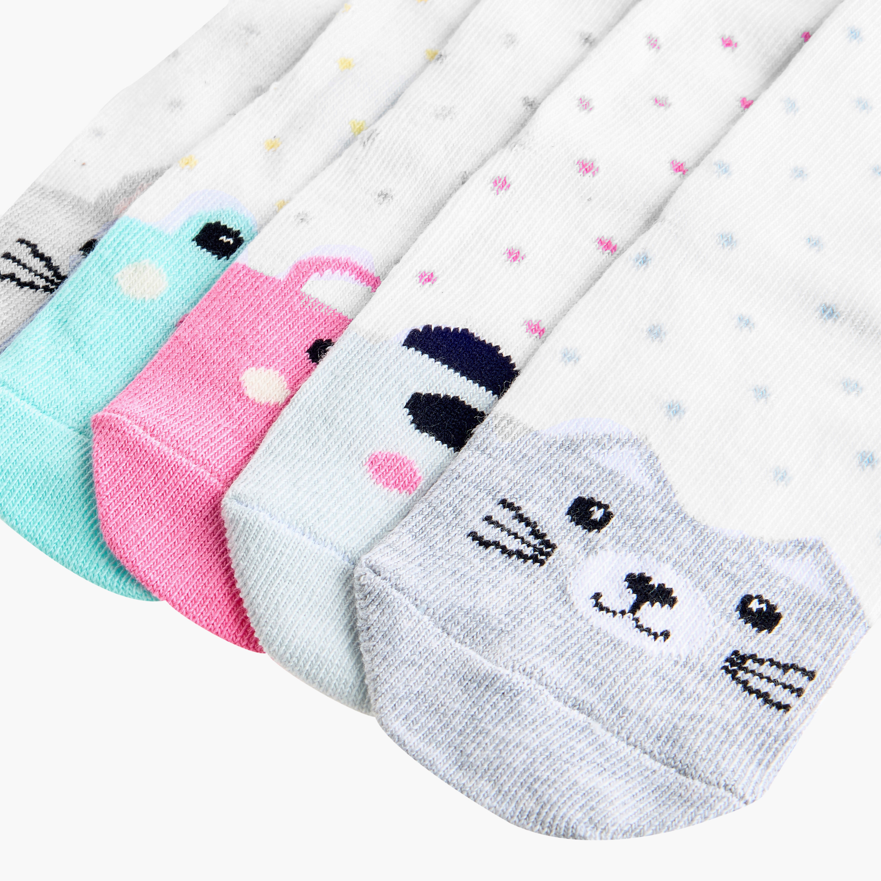 طقم جوارب بطول الكاحل 5 أزواج بطبعات وجوه حيوانات-baby-boys-accessories-socks-image-4