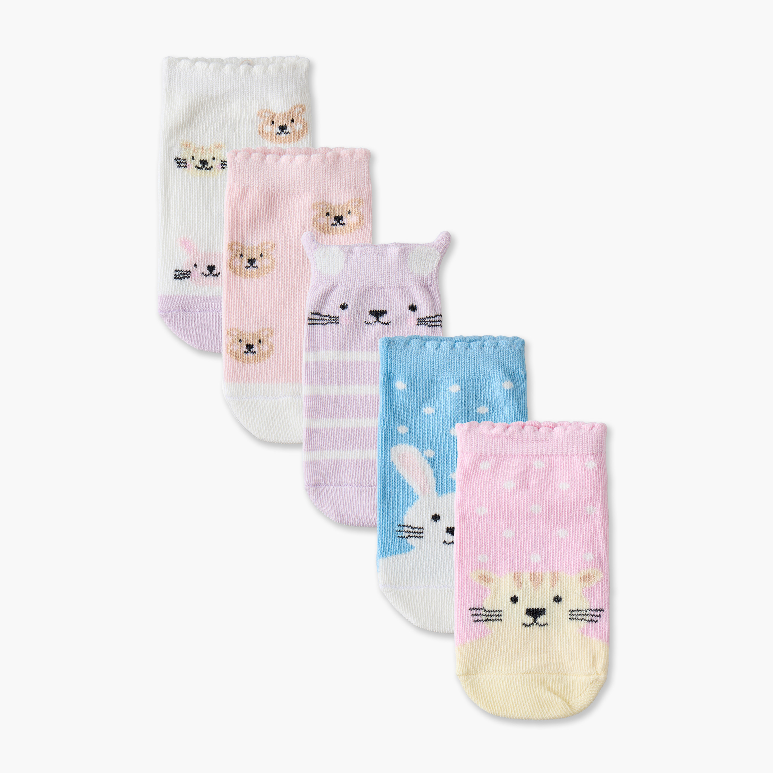 طقم جوارب للبنات الرضع بطبعة أرنب - 5 أزواج-baby-girls-accessories-socks-image-1