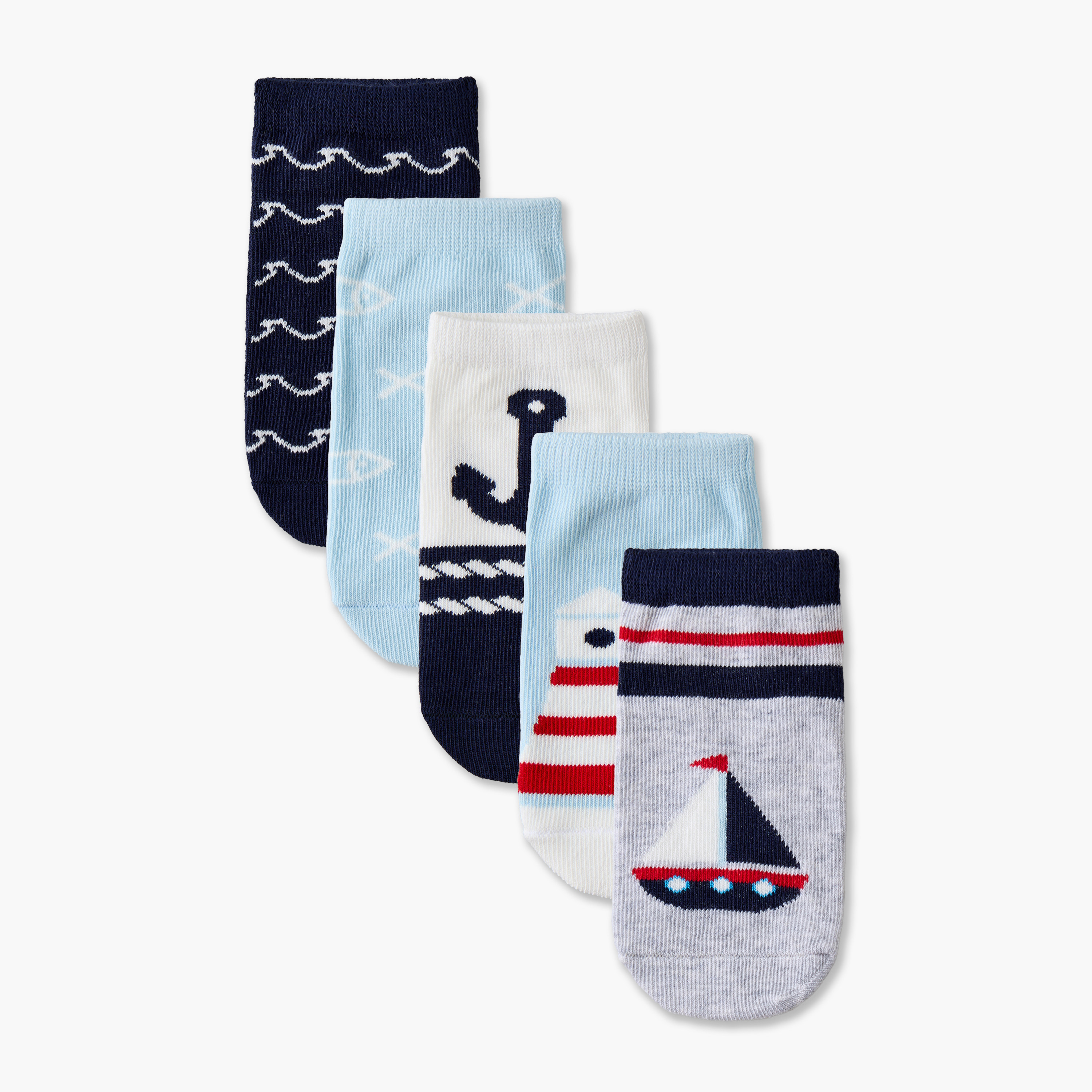 Pack of 5 Juniors Baby Boys Socks with Nautical Print-baby-boys-accessories-socks-image-1