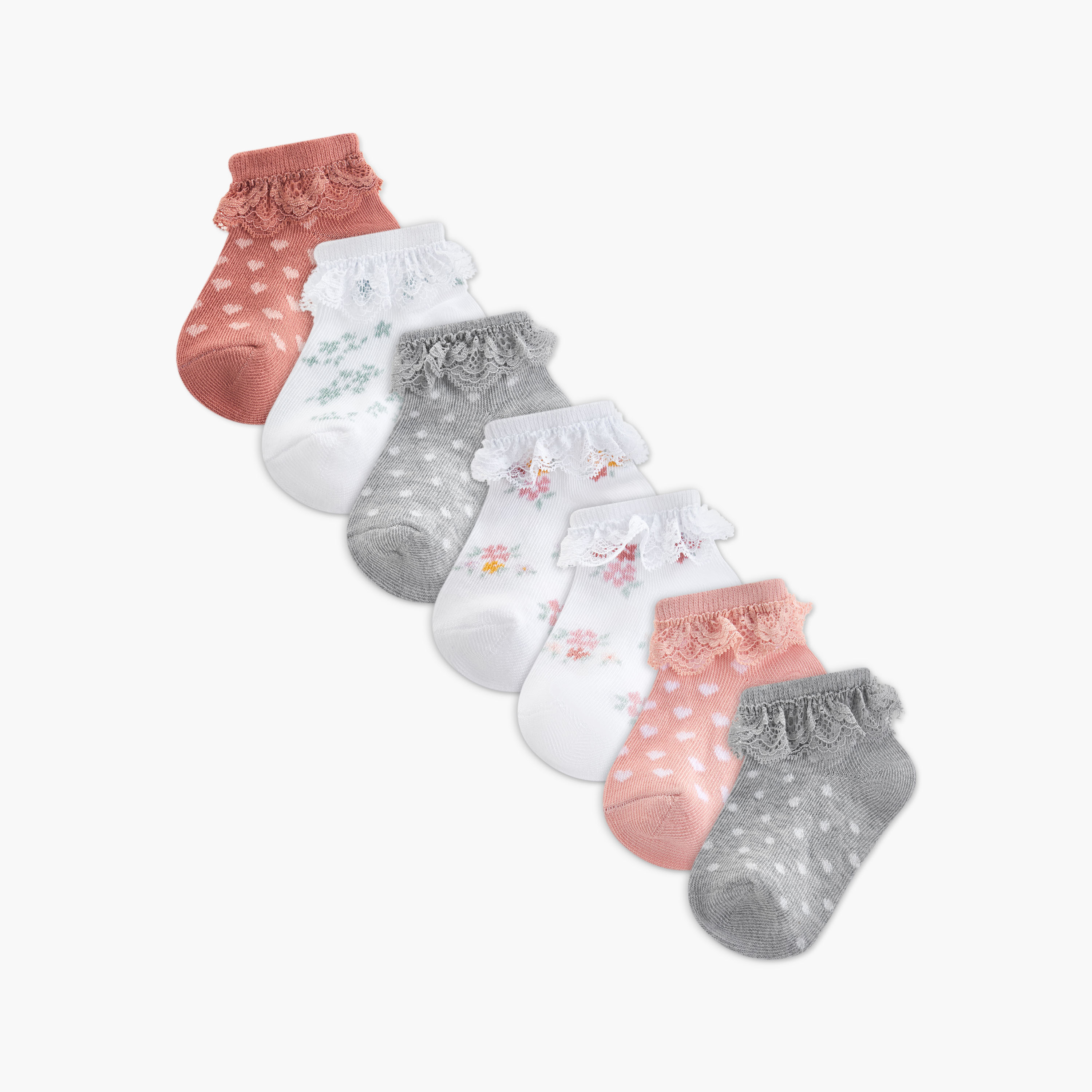 Pack of 7 Juniors Baby Girls Socks with Print and Frill-baby-girls-accessories-socks-image-1