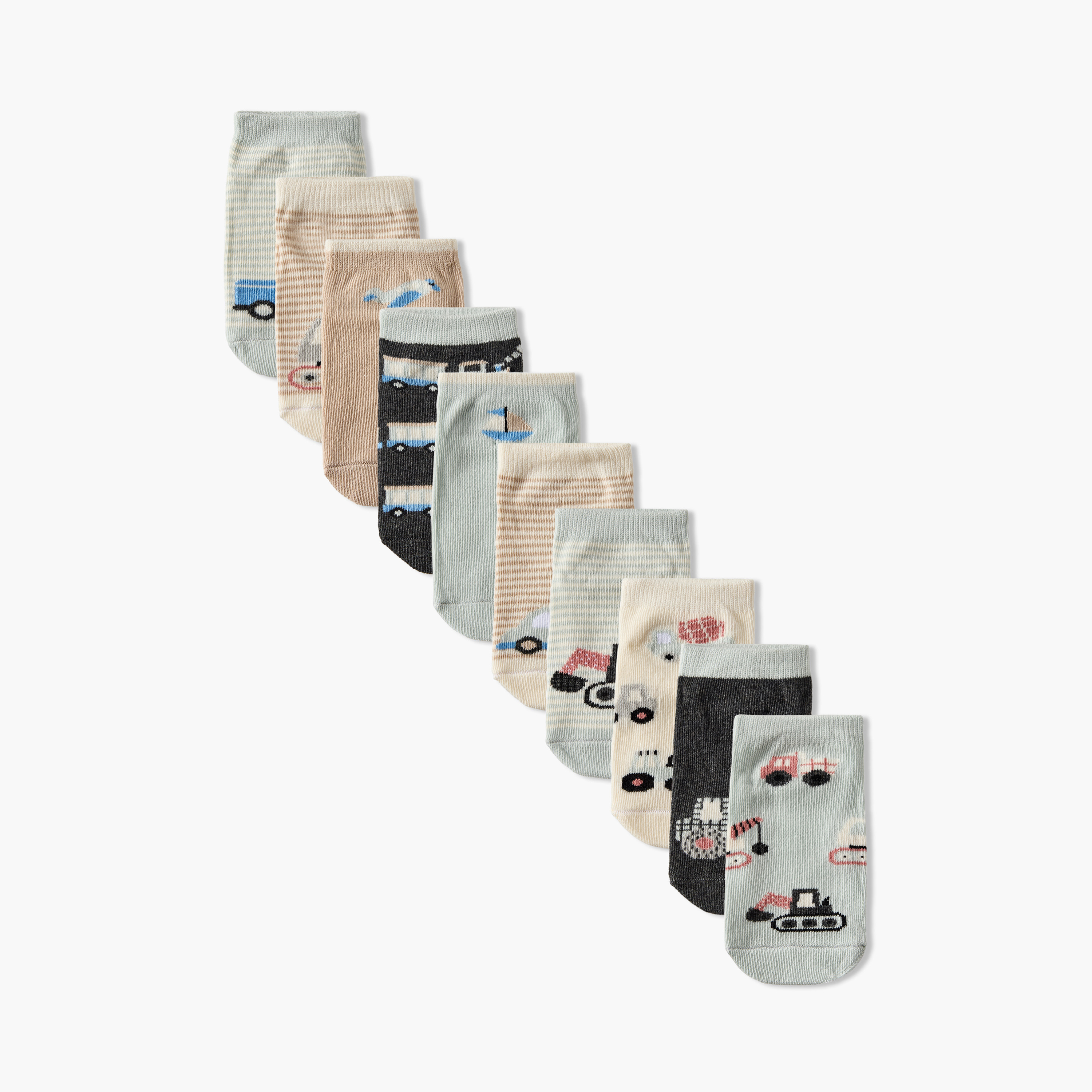 Pack of 10 Juniors Baby Boys Socks Construction Vehicle Print-baby-boys-accessories-socks-image-1